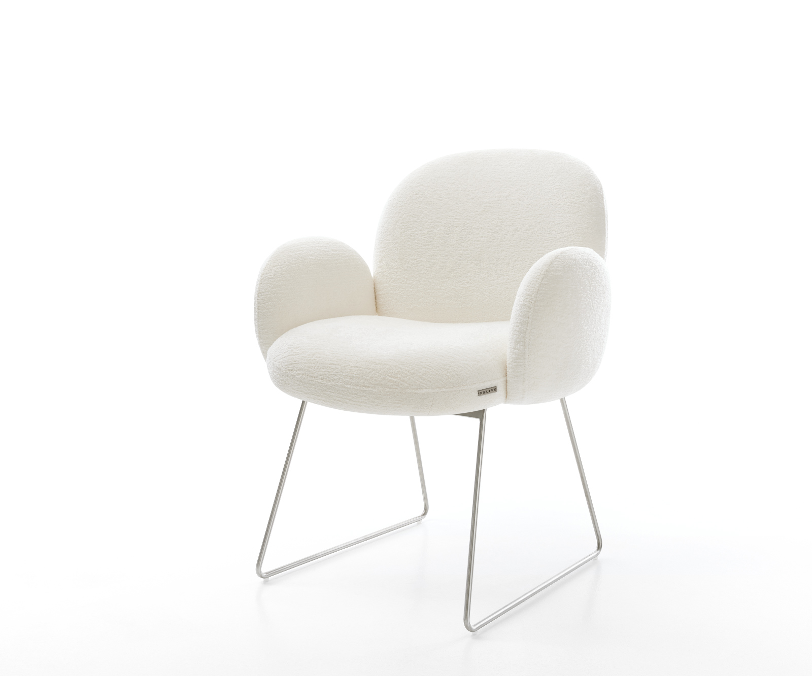 Jídelní židle Nube-Flex s područkami bouclé měkký béžová tenká podnož nerezová ocel taštičkové pružiny