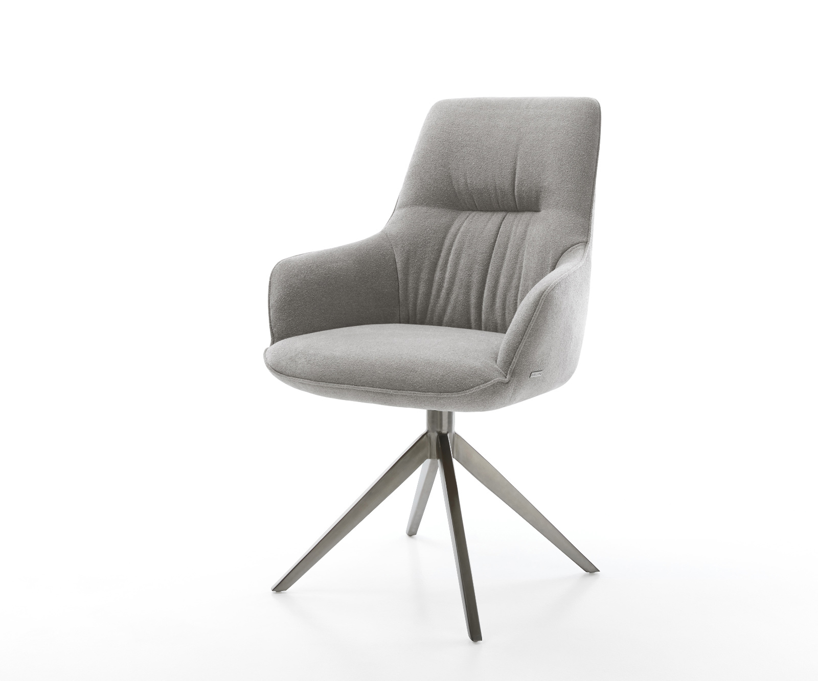 Jídelní židle Zelia-Flex s područkami potahová látka Měkký šedá křížová podnož široká grafitová 360° otočná houpací funkce taštičkové pružiny