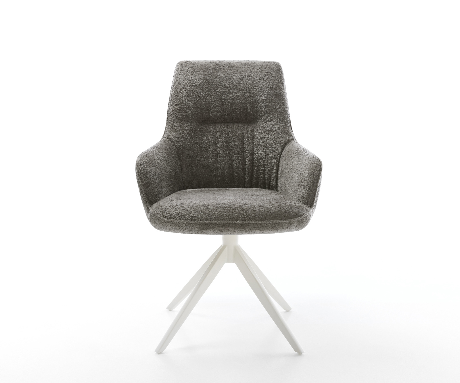 Jídelní židle Zelia-Flex s područkami bouclé měkký tmavě béžová křížová podnož široká bílá otočná 360° houpací funkce taštičkové pružiny - Obrázek 2