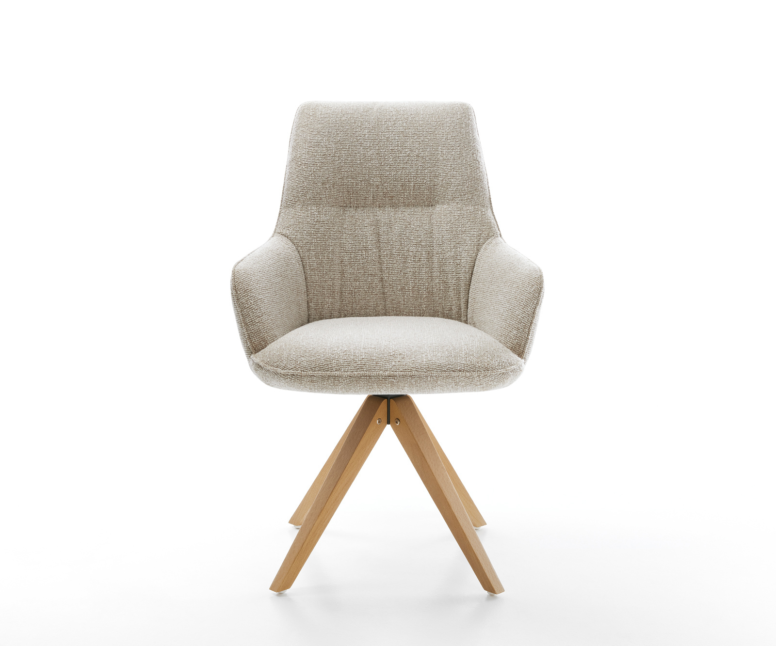 Jídelní židle Zelia-Flex s područkami látka Měkký béžová dřevěná podnož hranatý přírodní 180° otočný taštičkové pružiny - Obrázek 2