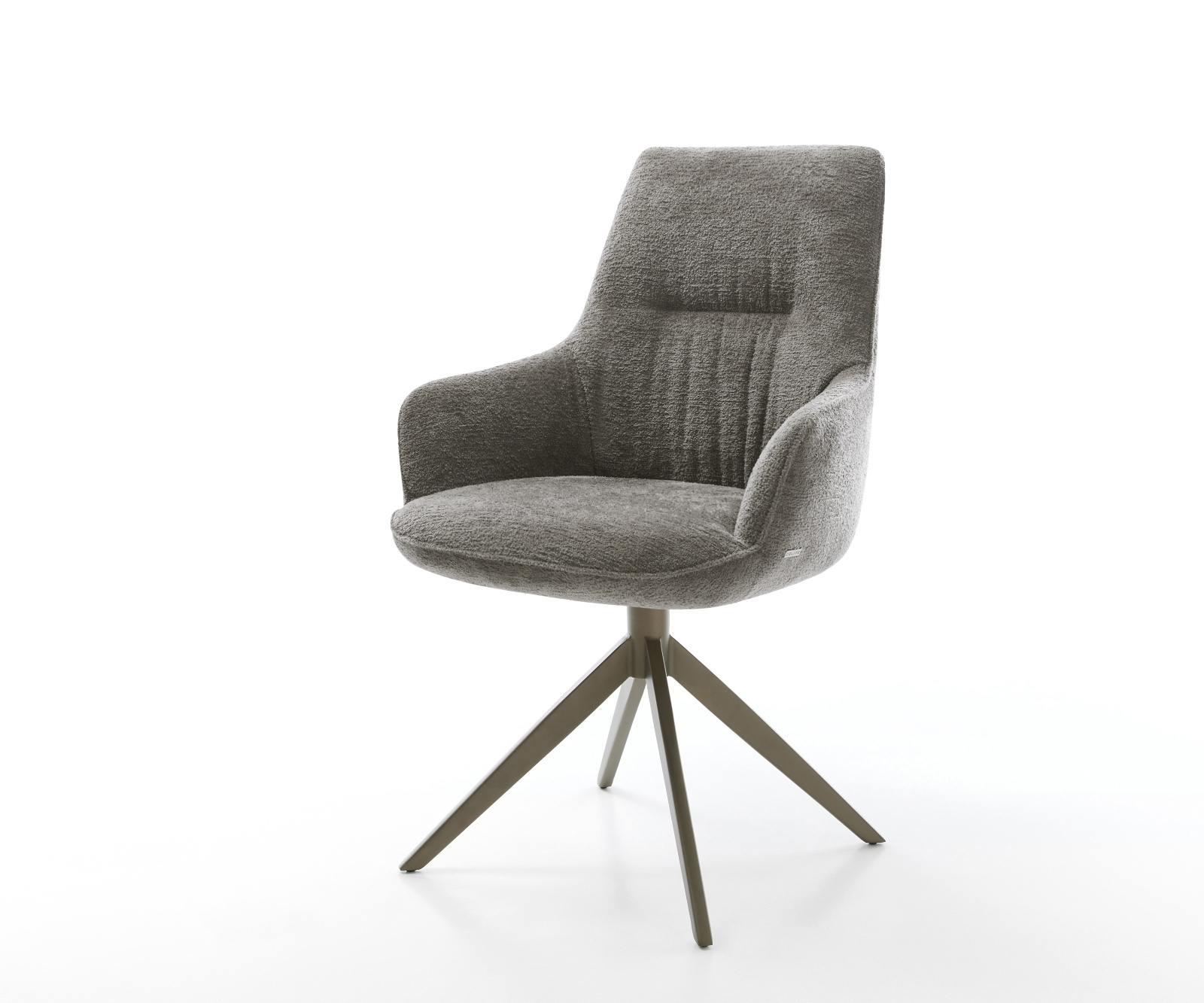 Jídelní židle Zelia-Flex s područkami bouclé měkký tmavě béžová křížová podnož široká titanová barva 360° otočný houpací funkce taštičkové pružiny