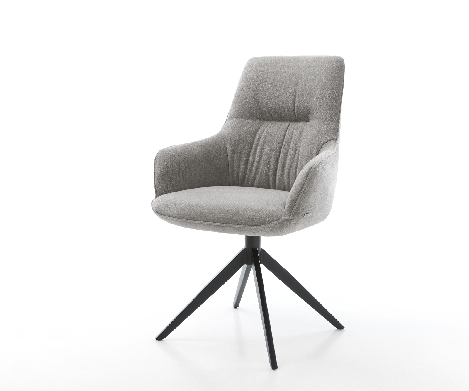 Jídelní židle Zelia-Flex s područkami potahová látka Měkký šedá křížová podnož široká černá 360° otočný houpací funkce taštičkové pružiny