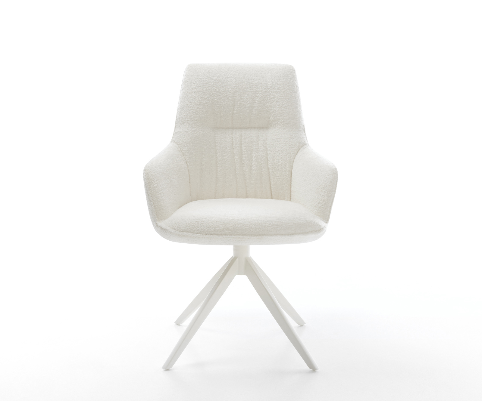 Jídelní židle Zelia-Flex s područkami bouclé měkký béžová křížová podnož široká bílá 360° otočný houpací funkce taštičkové pružiny - Obrázek 2