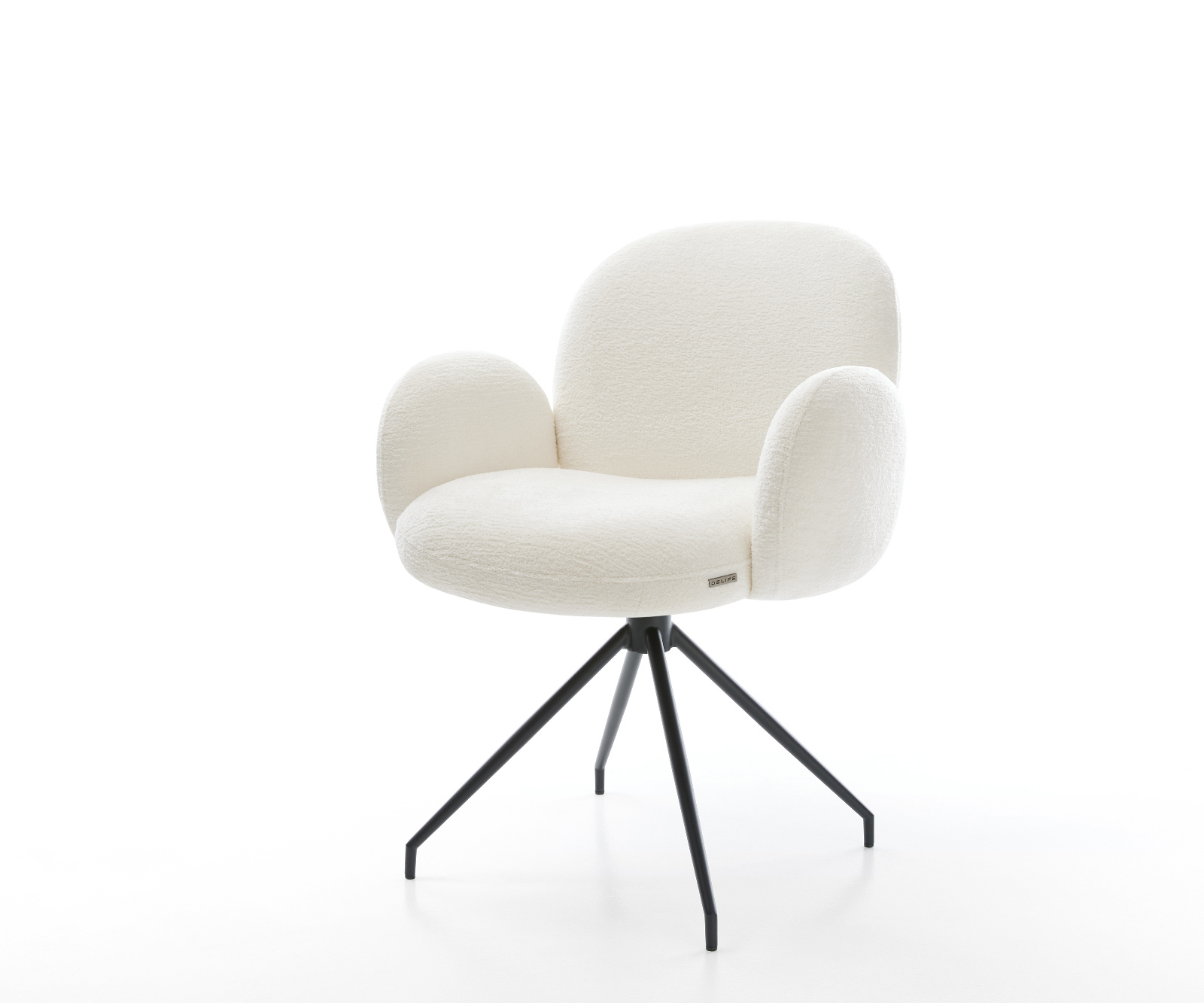 Jídelní židle Nube-Flex s područkami bouclé měkký béžová křížová podnož zúžená černá taštičkové pružiny