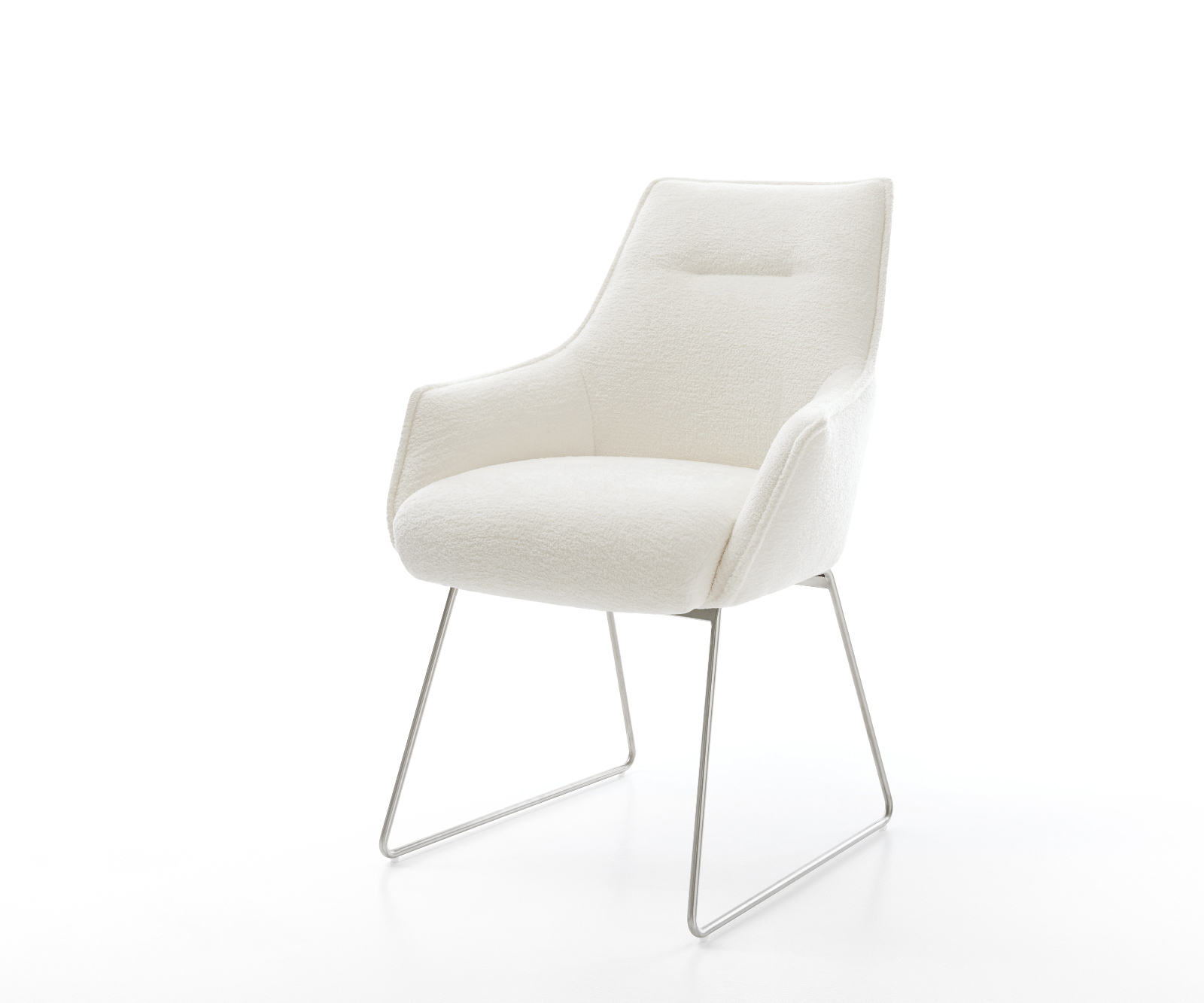 Jídelní židle Alja-Flex s područkami bouclé měkký béžová tenká podnož nerezová ocel taštičkové pružiny