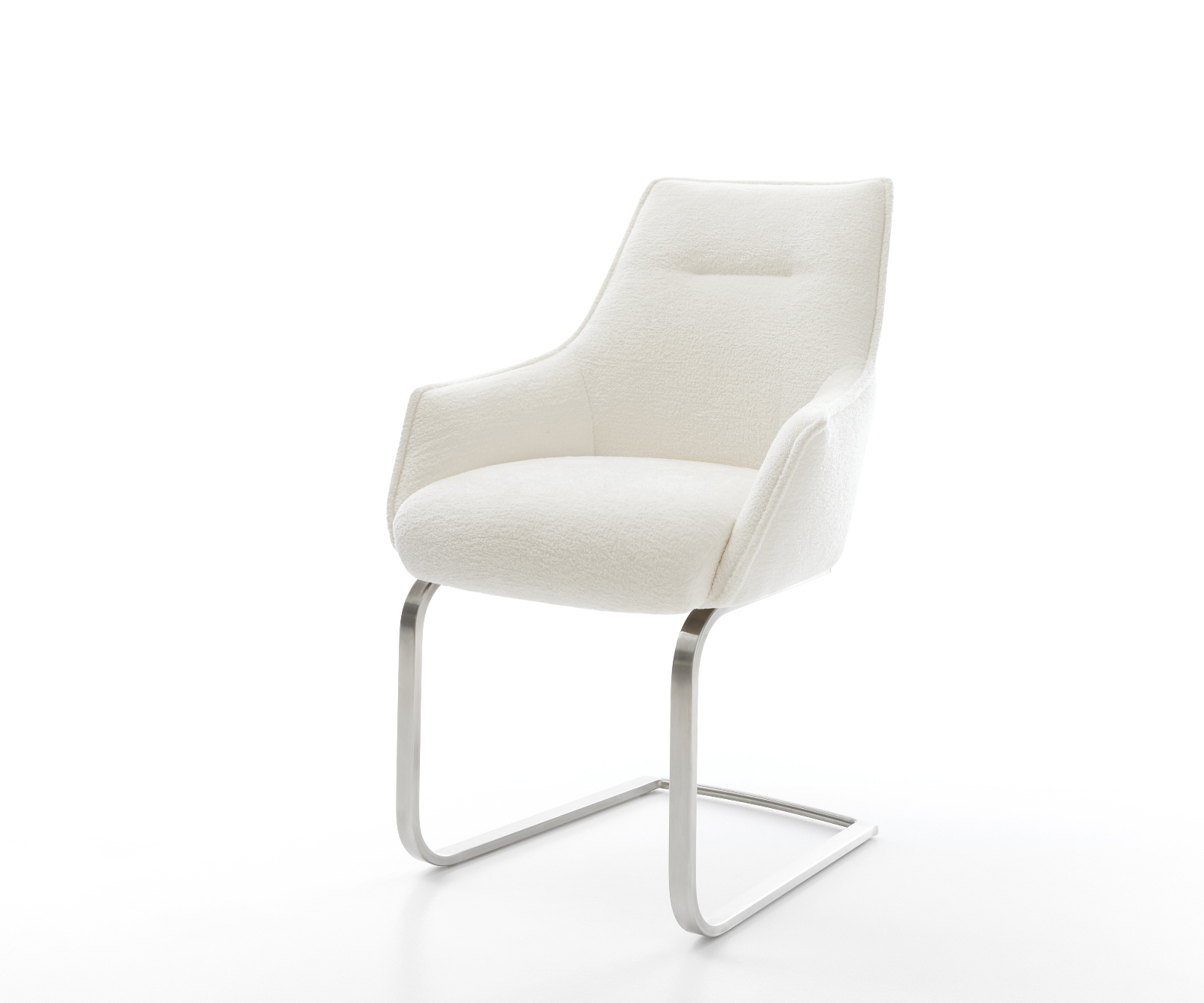 Jídelní židle Alja-Flex s područkami bouclé měkký béžová jídelní židle plochá nerezová ocel taštičkové pružiny