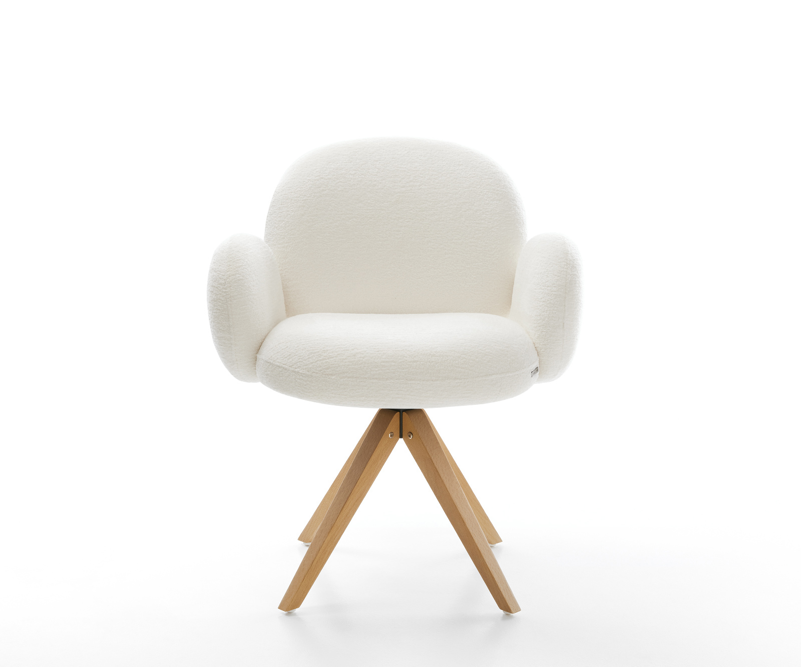 Jídelní židle Nube-Flex s područkami bouclé měkký béžová dřevěná podnož hranatá přírodní 180° otočná taštičkové pružiny - Obrázek 2