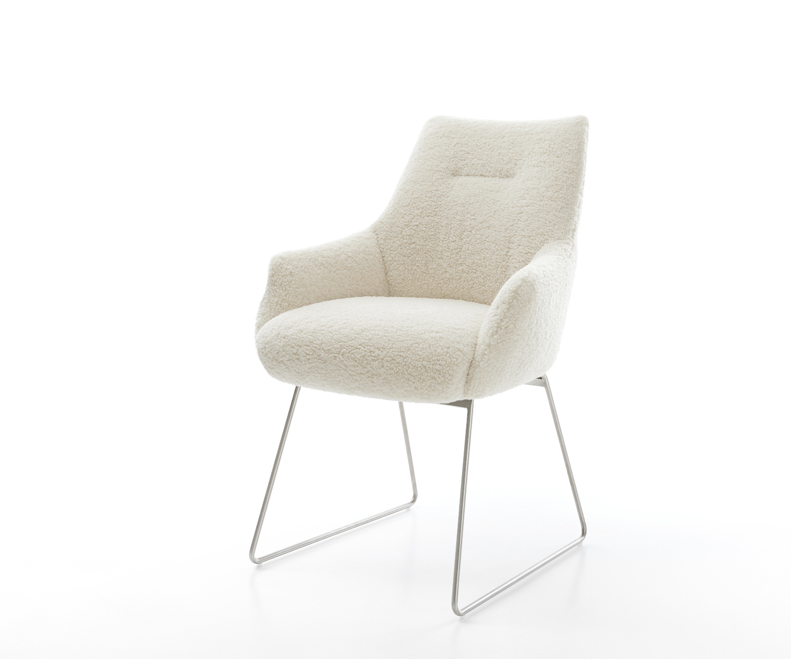 Jídelní židle Alja-Flex s područkami plyšový manšestr béžová tenká podnož nerezová ocel taštičkové pružiny