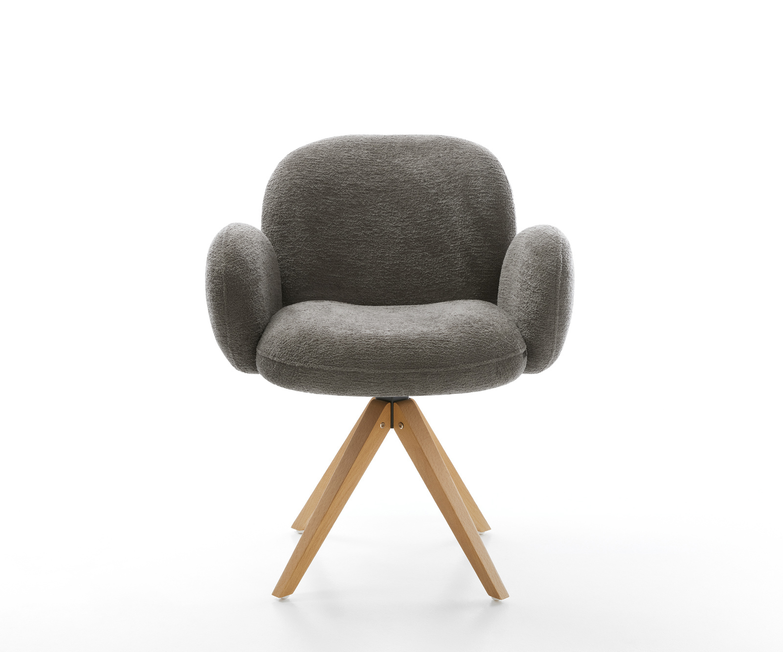 Jídelní židle Nube-Flex s područkami bouclé měkký tmavě béžová dřevěná podnož hranatá přírodní 180° otočný taštičkové pružiny - Obrázek 2