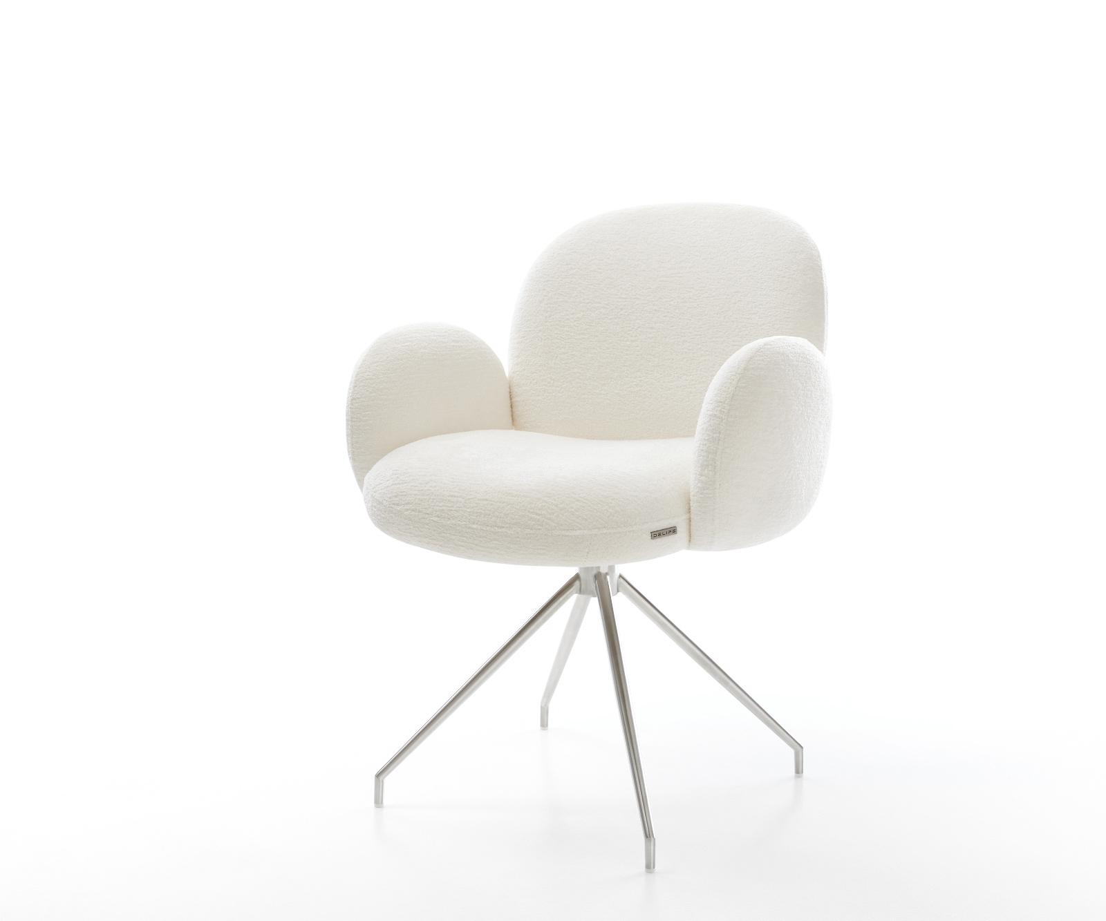 Jídelní židle Nube-Flex s područkami bouclé měkký béžová křížová podnož zúžená nerezová ocel taštičkové pružiny