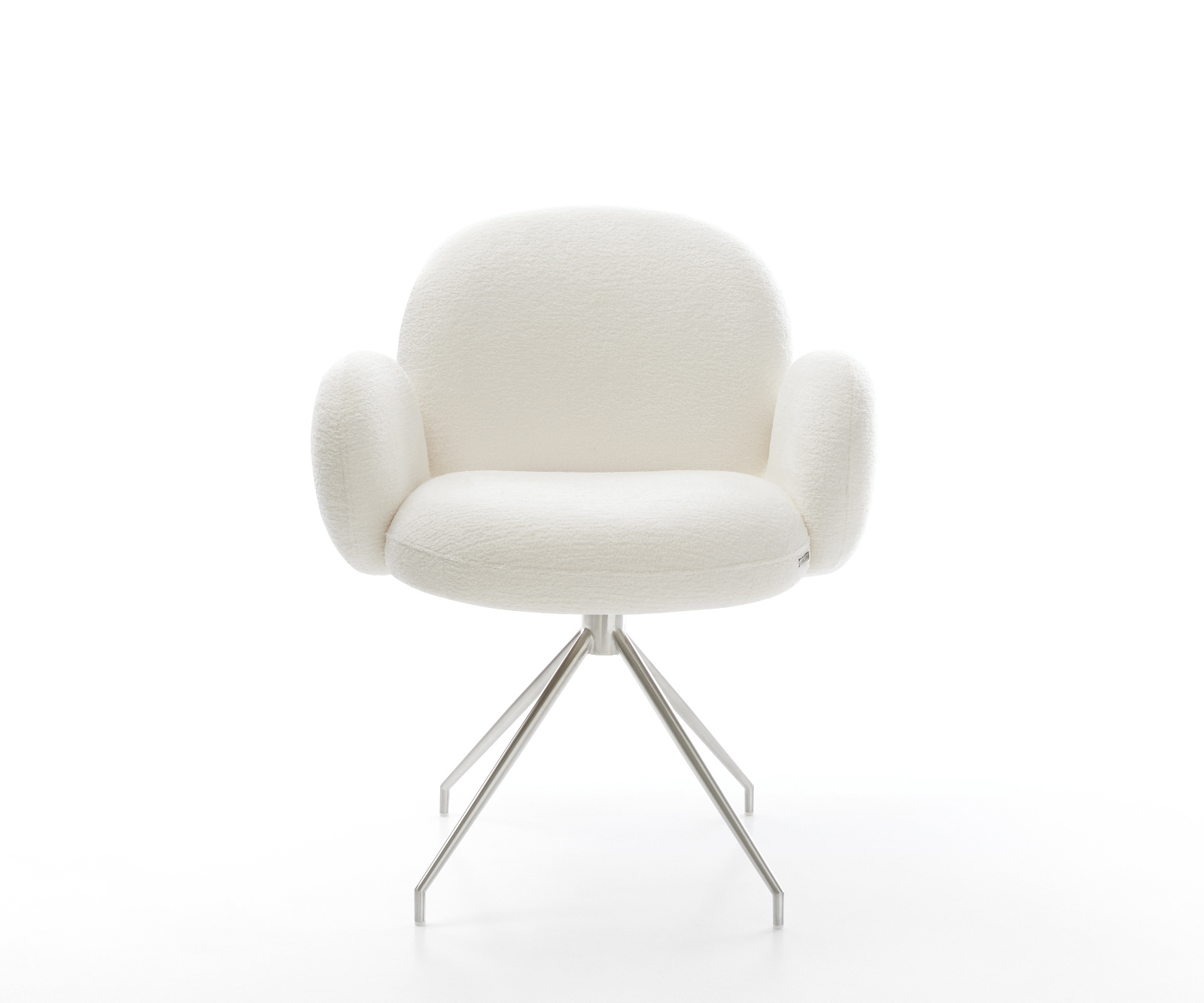 Jídelní židle Nube-Flex s područkami bouclé měkký béžová křížová podnož zúžená nerezová ocel taštičkové pružiny - Obrázek 2