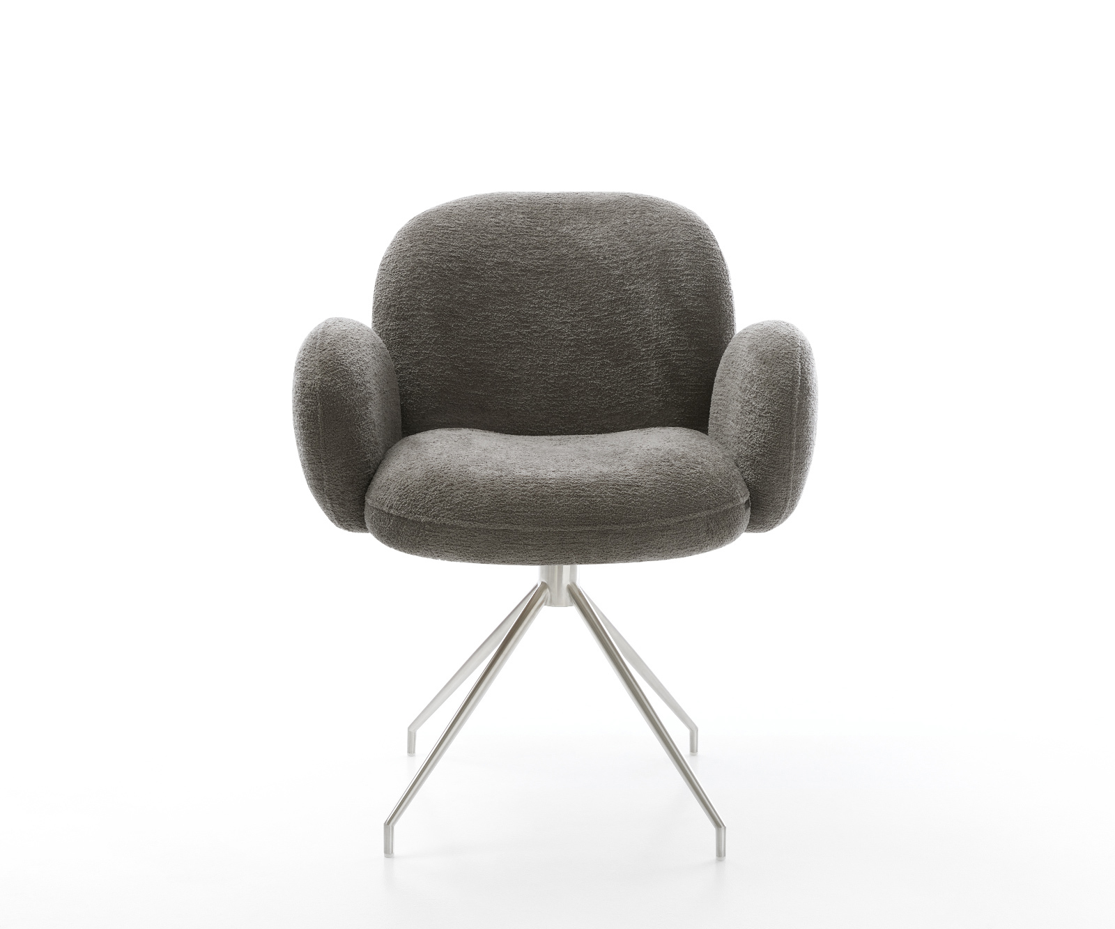 Jídelní židle Nube-Flex s područkami bouclé měkký tmavě béžová křížová podnož zúžená nerezová ocel taštičkové pružiny - Obrázek 2