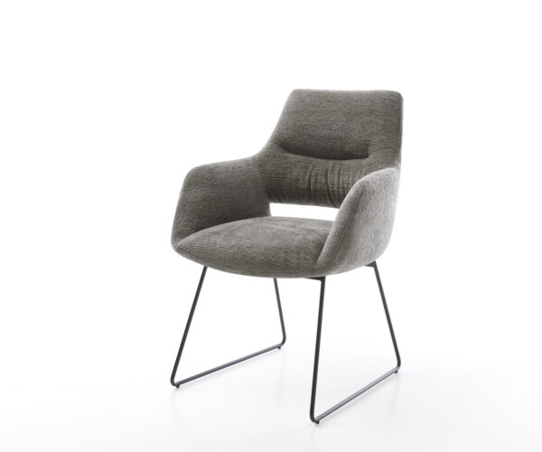 Jídelní židle Yago-Flex s područkami bouclé měkký tmavě béžová tenká podnož černá taštičkové pružiny