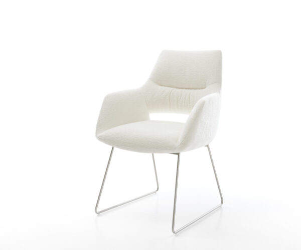 Jídelní židle Yago-Flex s područkami bouclé měkký béžová tenká podnož nerezová ocel taštičkové pružiny