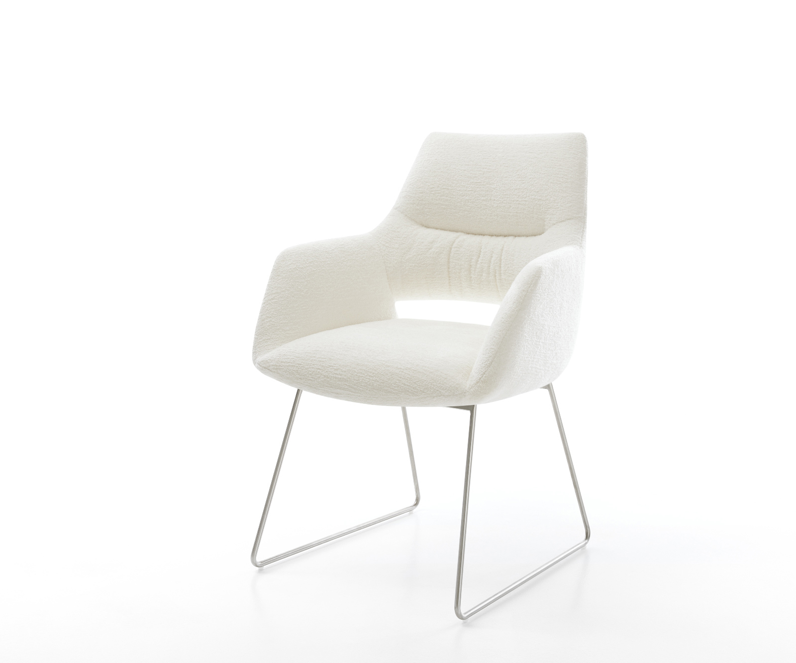 Jídelní židle Yago-Flex s područkami bouclé měkký béžová tenká podnož nerezová ocel taštičkové pružiny