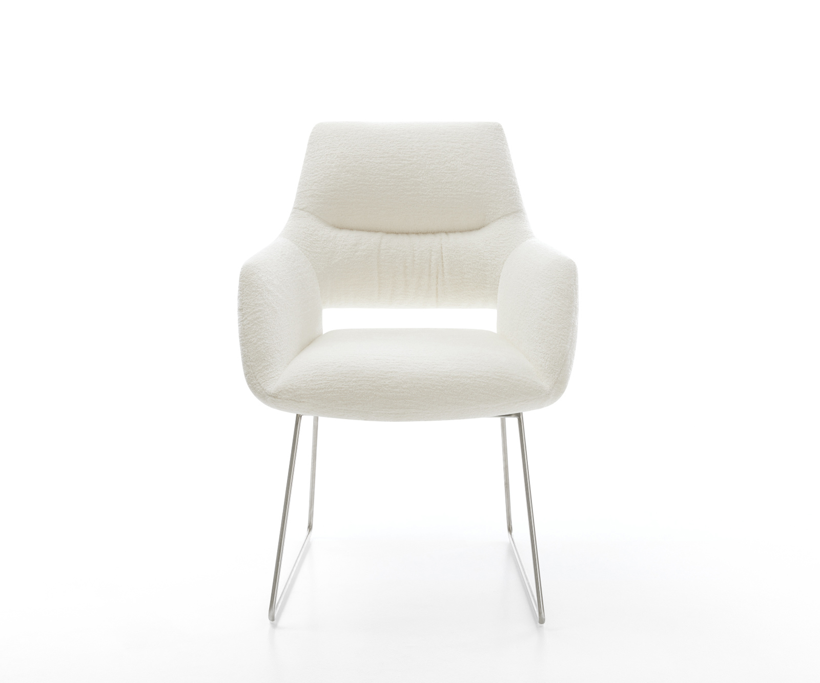 Jídelní židle Yago-Flex s područkami bouclé měkký béžová tenká podnož nerezová ocel taštičkové pružiny - Obrázek 2