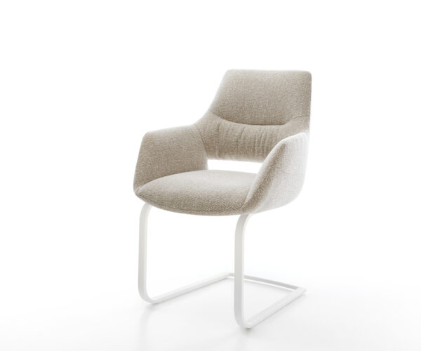 Jídelní židle Yago-Flex s područkami látka Měkký béžová jídelní židle plochá bílá taštičkové pružiny