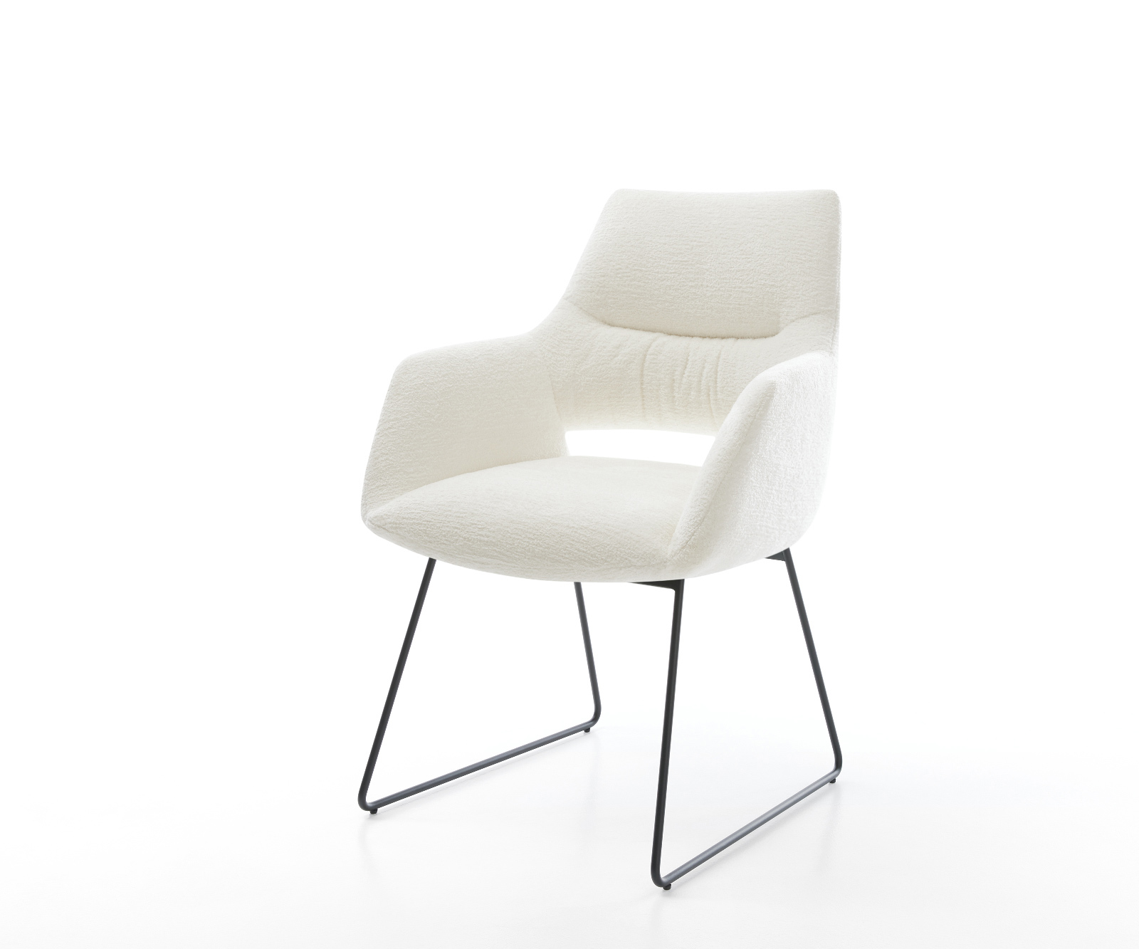 Jídelní židle Yago-Flex s područkami bouclé měkký béžová tenká podnož černá taštičkové pružiny