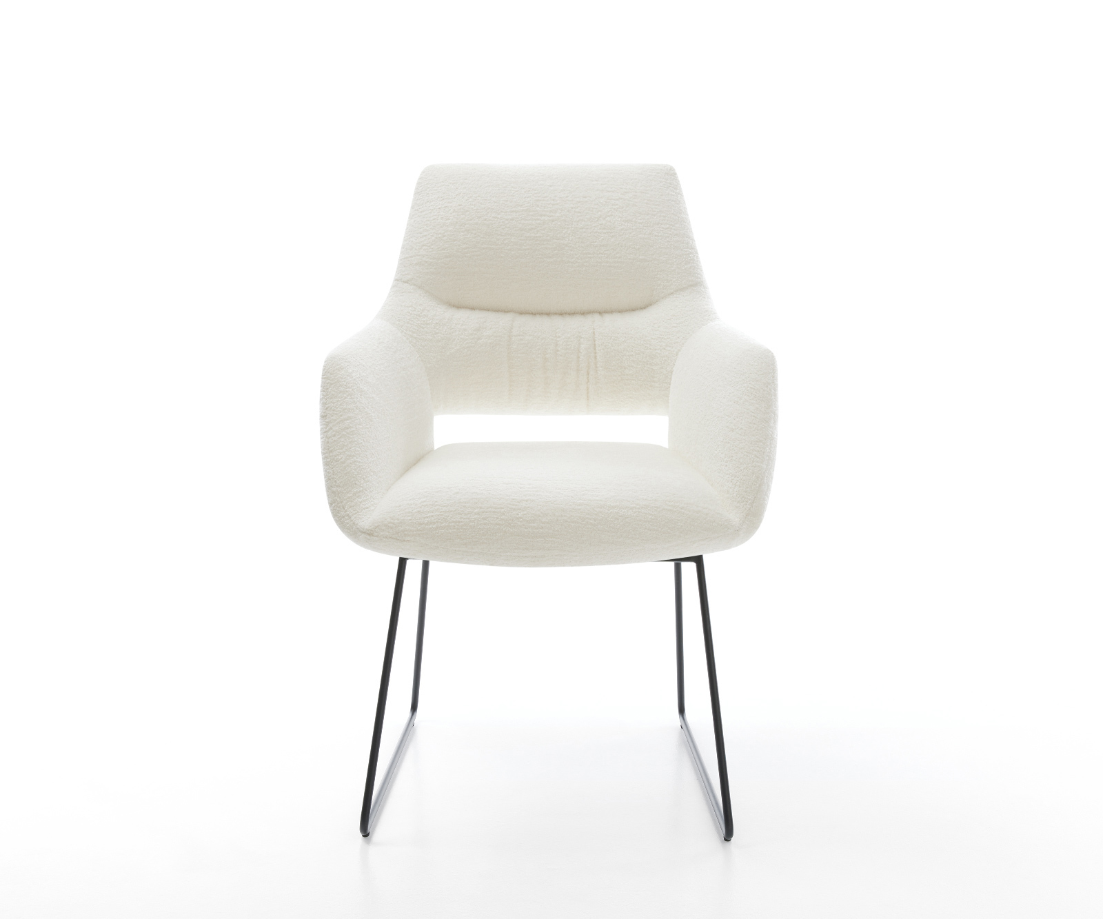 Jídelní židle Yago-Flex s područkami bouclé měkký béžová tenká podnož černá taštičkové pružiny - Obrázek 2