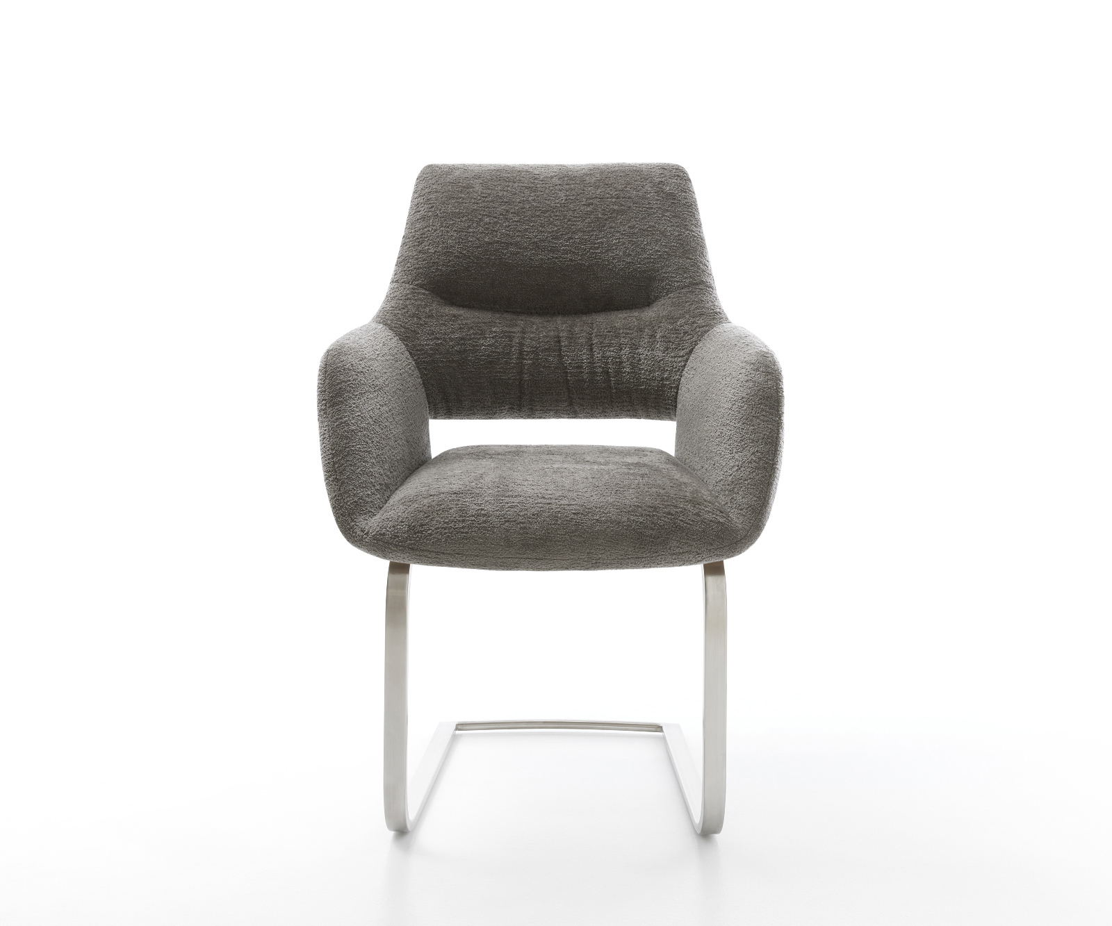 Jídelní židle Yago-Flex s područkami bouclé měkký tmavě béžová konzolová podnož plochá nerezová ocel taštičkové pružiny - Obrázek 2