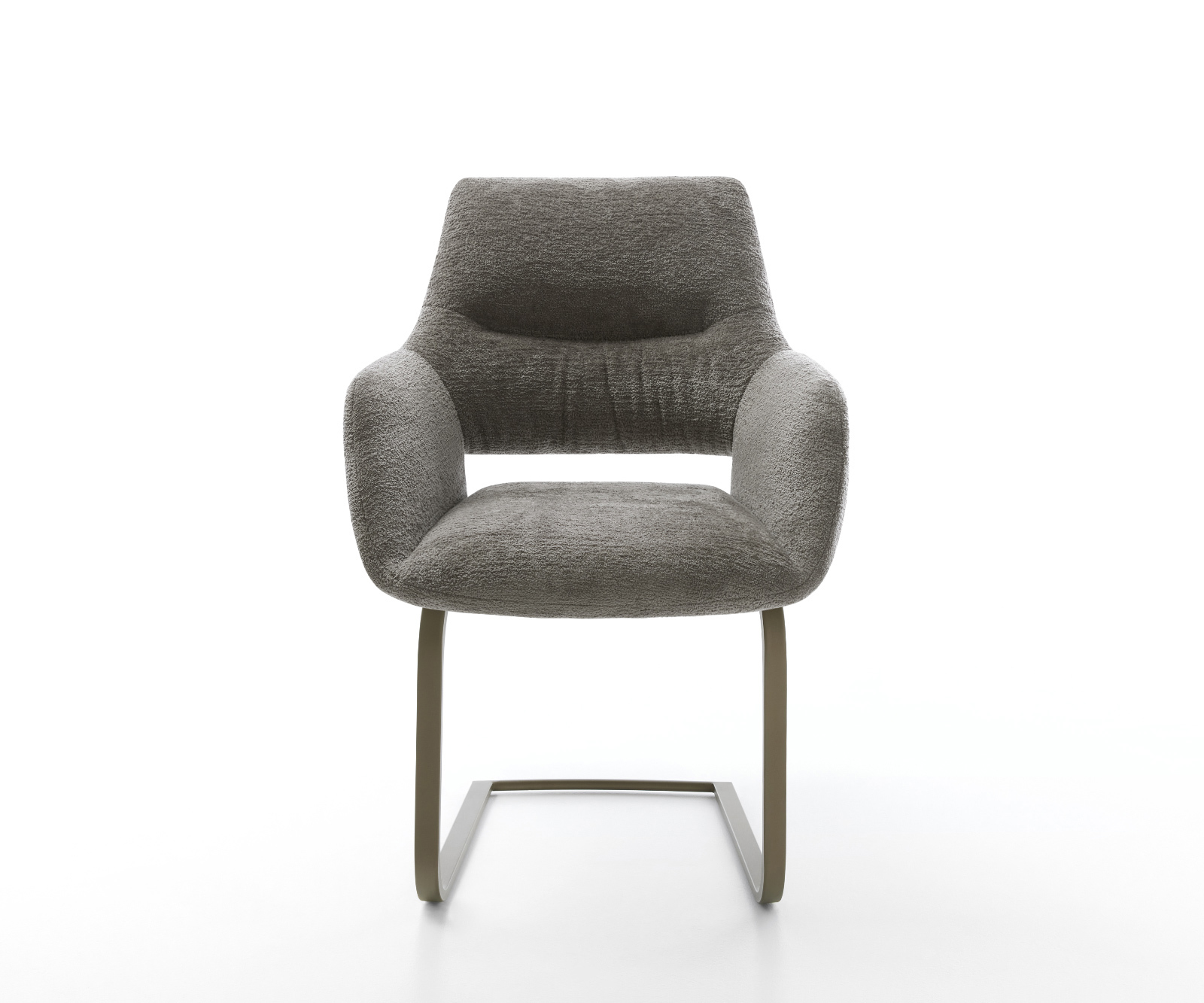 Jídelní židle Yago-Flex s područkami bouclé měkký tmavě béžová konzolová podnož plochá titanová barva taštičkové pružiny - Obrázek 2