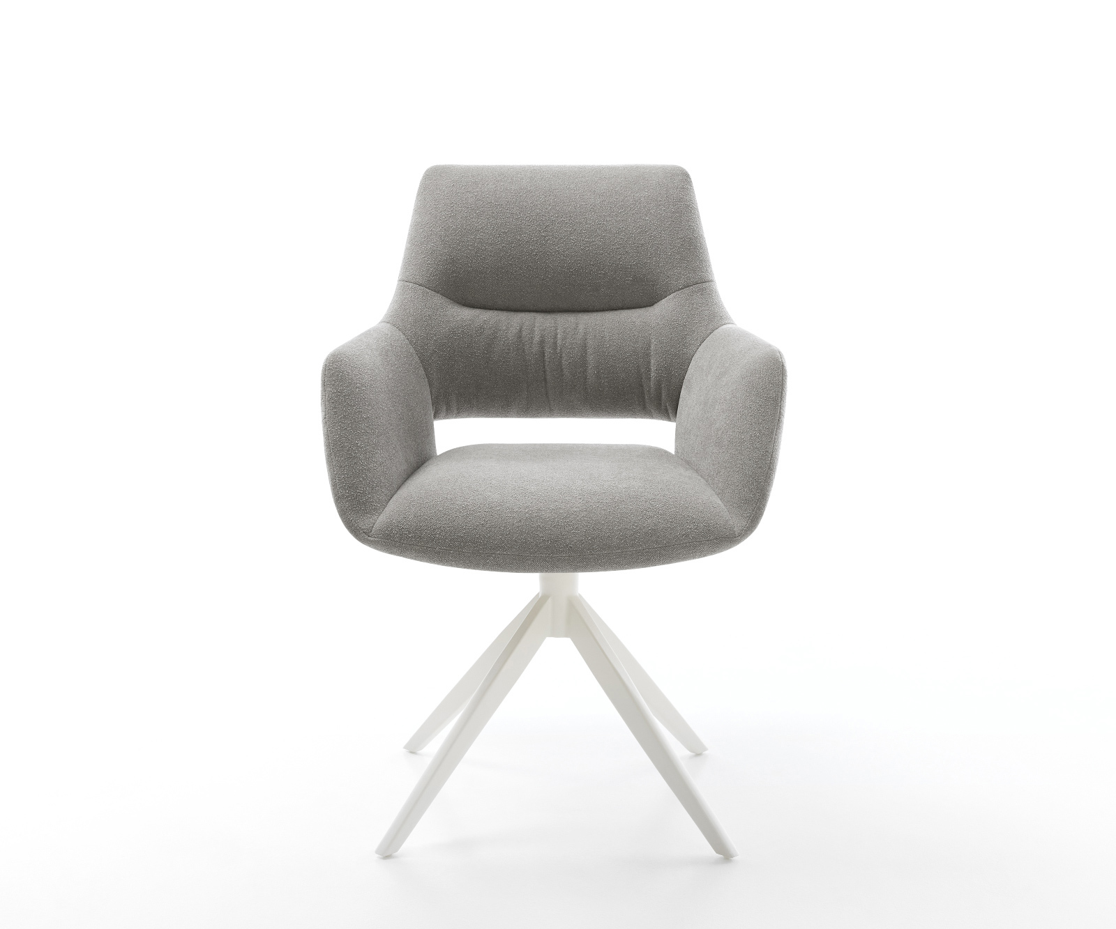 Jídelní židle Yago-Flex s područkami potahová látka Měkký šedá křížová podnož široká bílá 360° otočný houpací funkce taštičkové pružiny - Obrázek 2