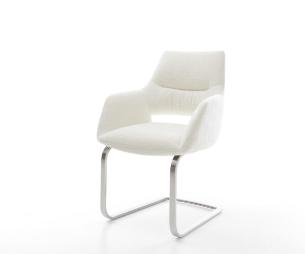 Jídelní židle Yago-Flex s područkami bouclé měkký béžová jídelní židle plochá nerezová ocel taštičkové pružiny