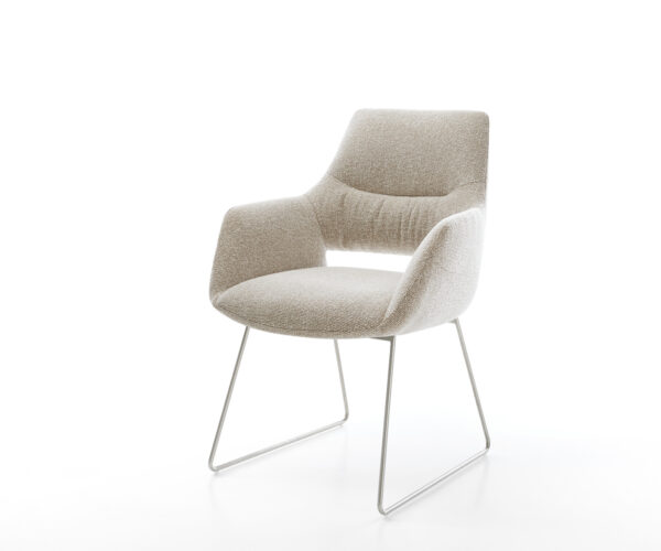 Jídelní židle Yago-Flex s područkami látka Měkký béžová tenká podnož nerezová ocel taštičkové pružiny