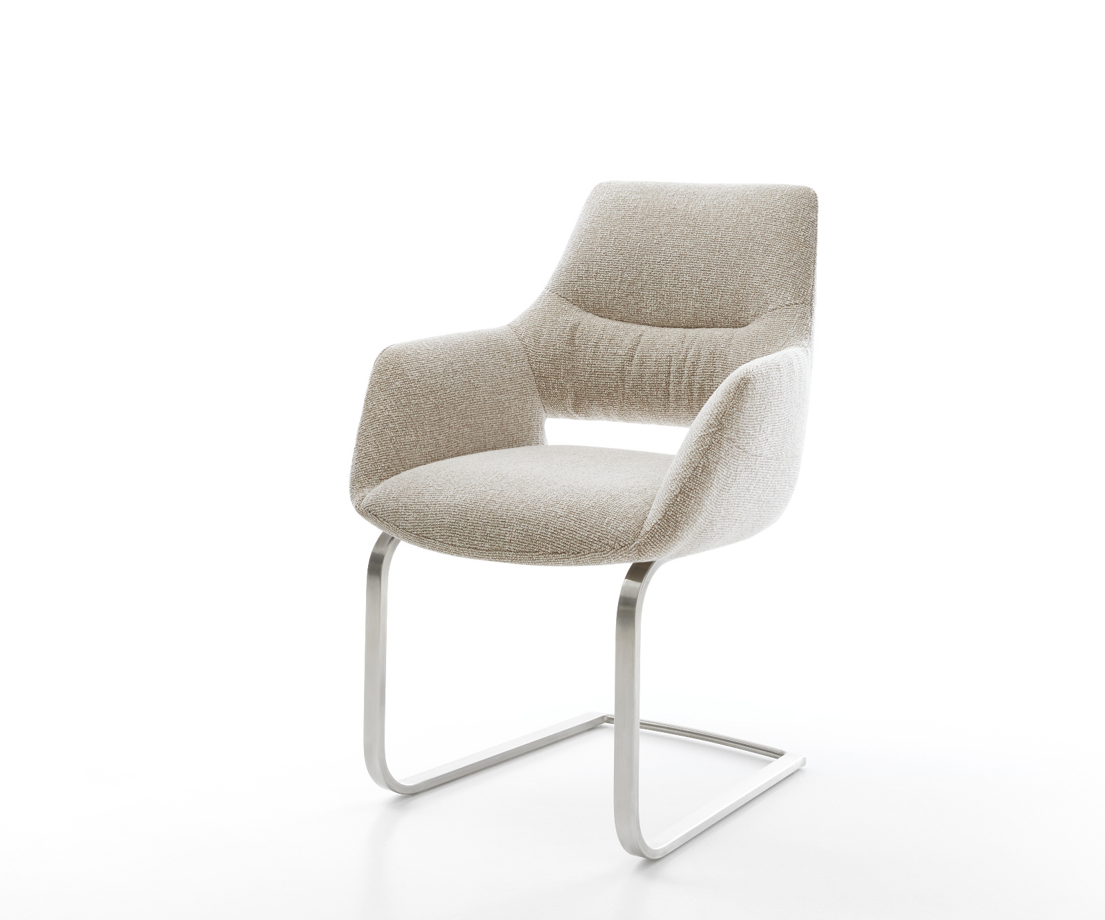 Jídelní židle Yago-Flex s područkami látka Měkký béžová jídelní židle plochý nerezová ocel taštičkové pružiny