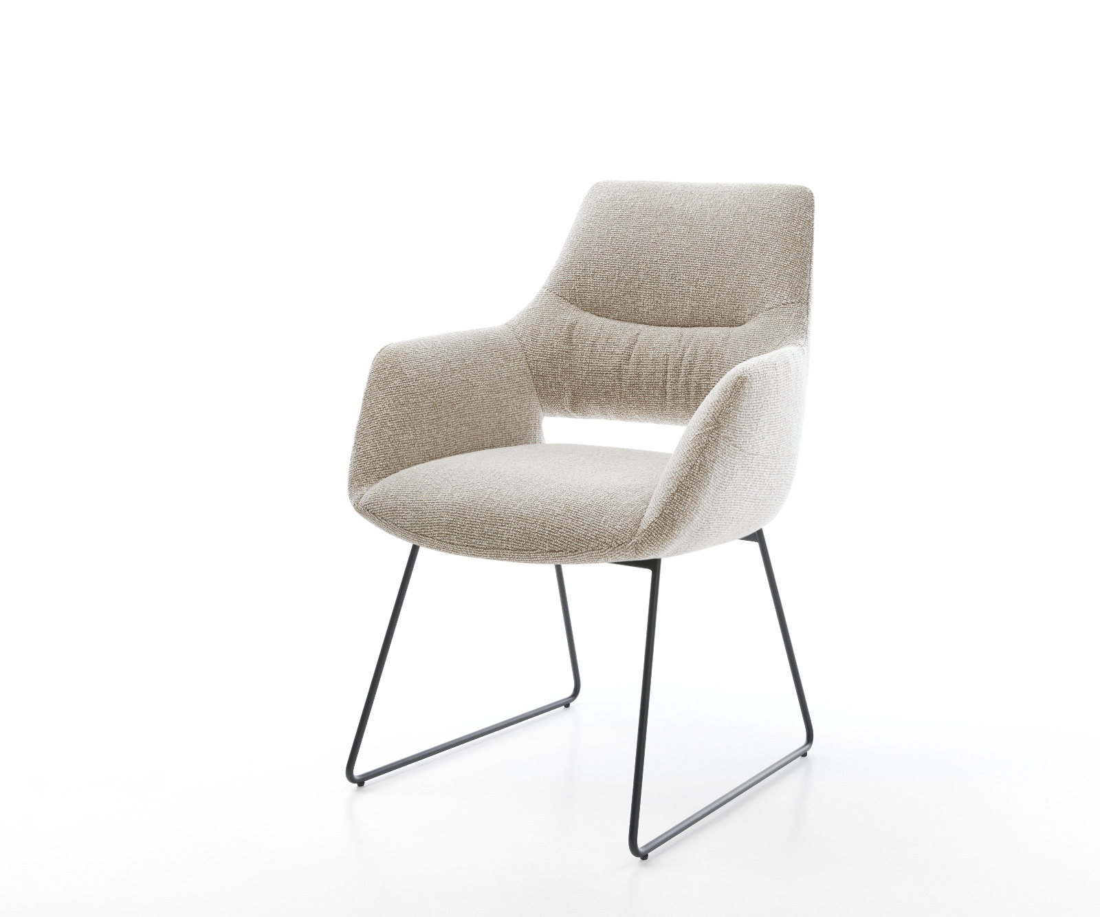 Jídelní židle Yago-Flex s područkami látka Měkký béžová tenká podnož černá taštičkové pružiny