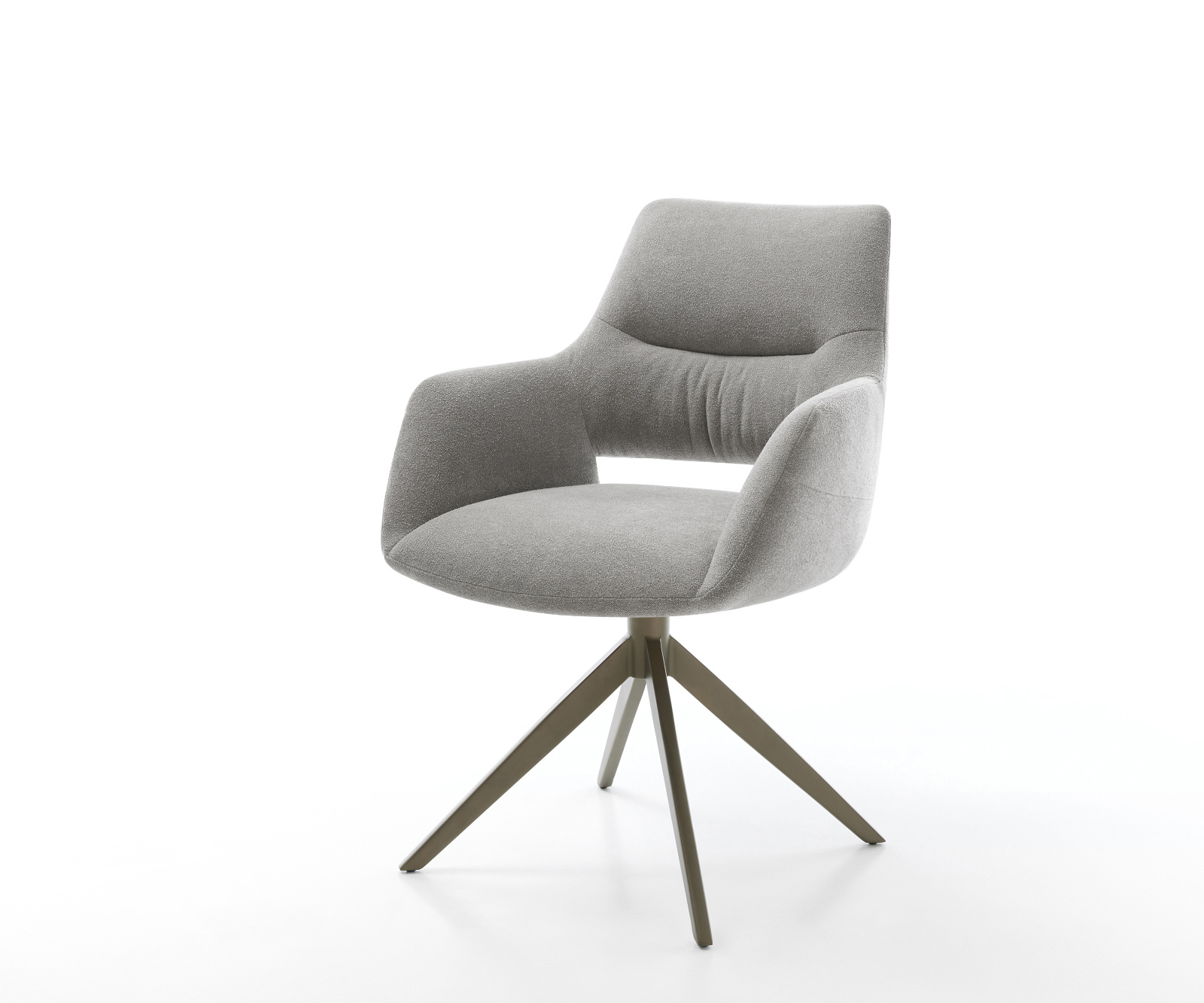 Jídelní židle Yago-Flex s područkami potahová látka Měkký šedá křížová podnož široká Titanová barva 360° otočný houpací funkce taštičkové pružiny