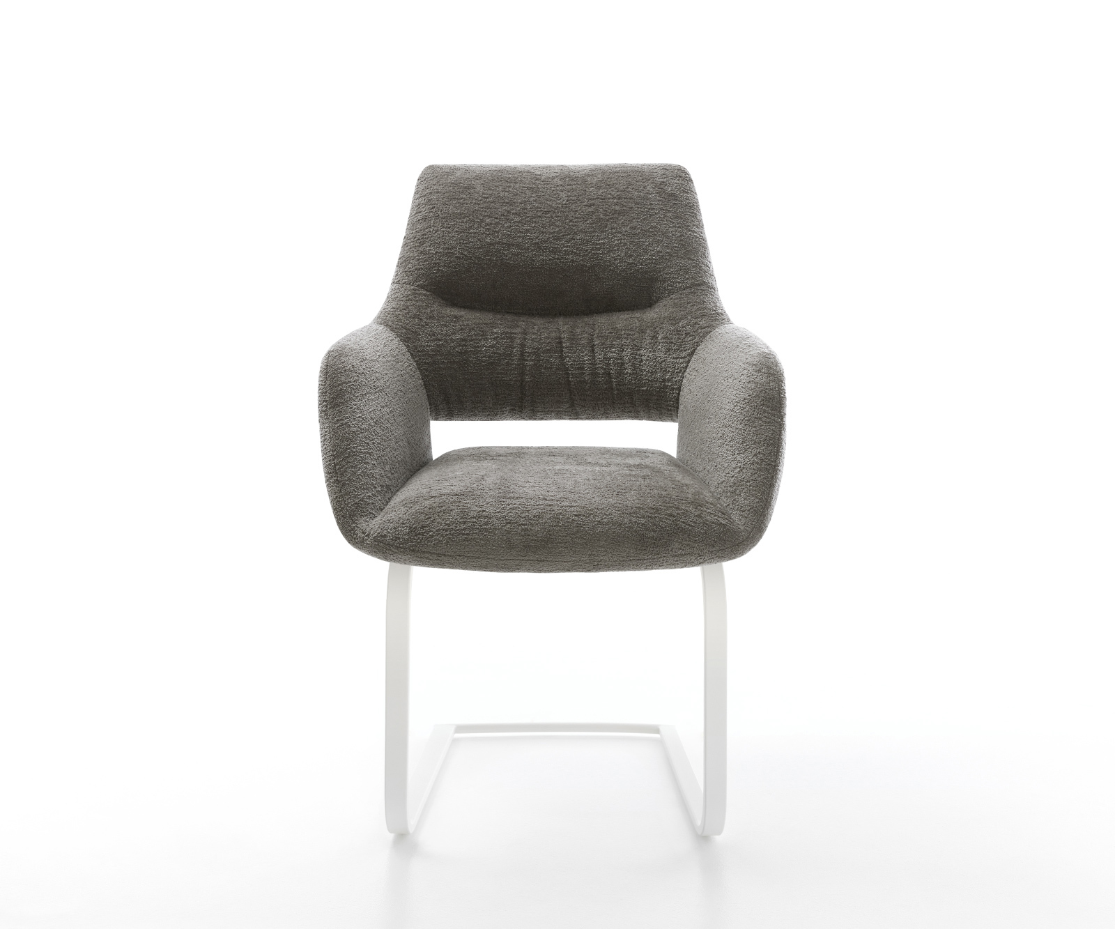 Jídelní židle Yago-Flex s područkami bouclé měkký tmavě béžová konzolová podnož plochá bílá taštičkové pružiny - Obrázek 2