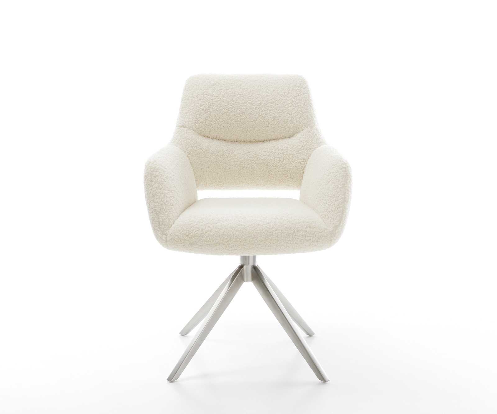 Jídelní židle Yago-Flex s područkami plyšový manšestr béžová křížová podnož široká nerezová ocel otočný 360° houpací funkce taštičkové pružiny - Obrázek 2