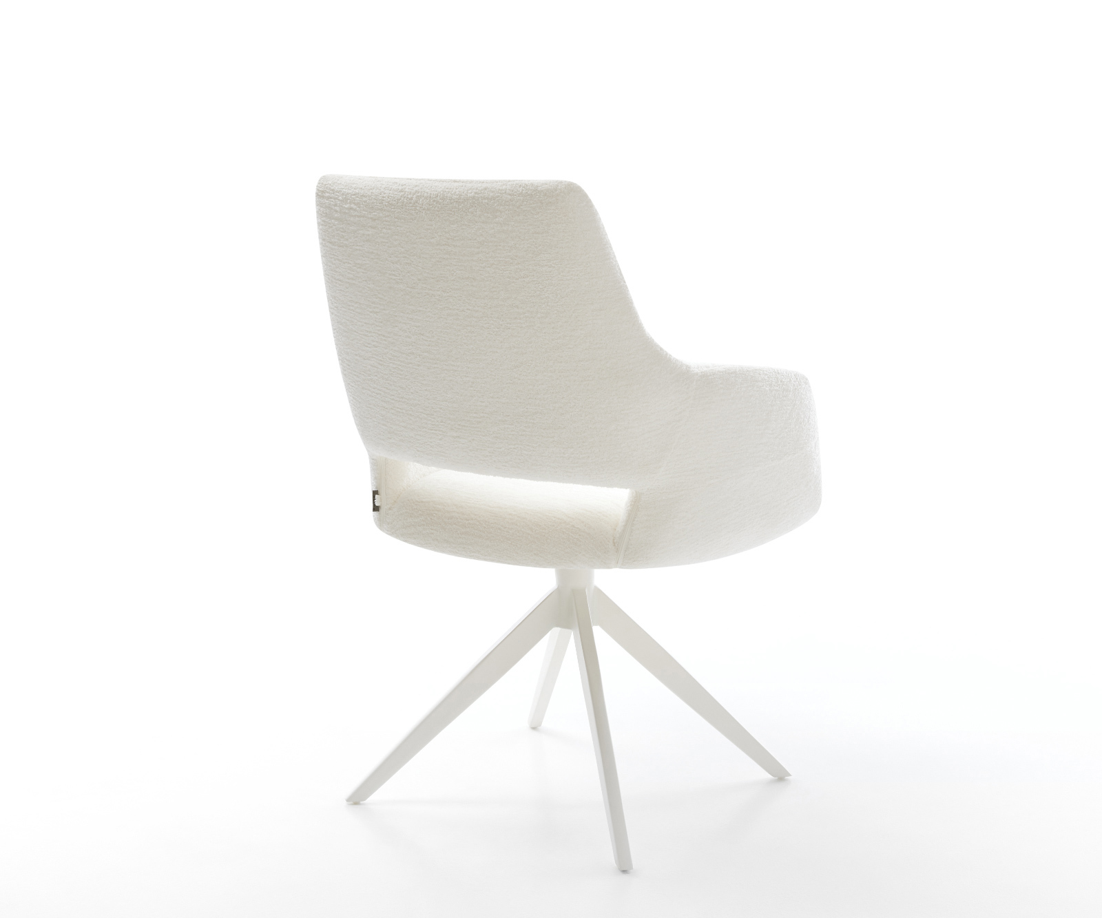 Jídelní židle Yago-Flex s područkami bouclé měkký béžová křížová podnož široká bílá 360° otočná houpací funkce taštičkové pružiny - Obrázek 5