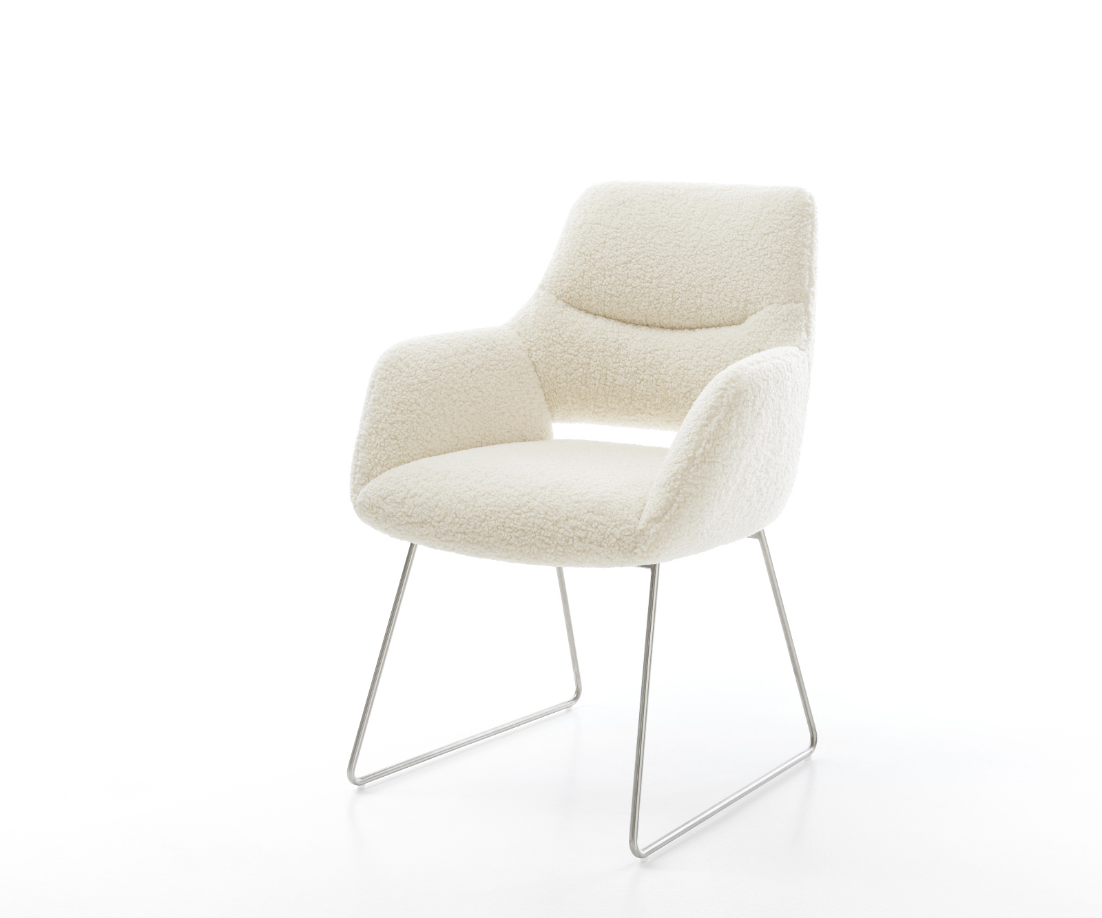 Jídelní židle Yago-Flex s područkami plyšový manšestr béžová tenká podnož nerezová ocel taštičkové pružiny