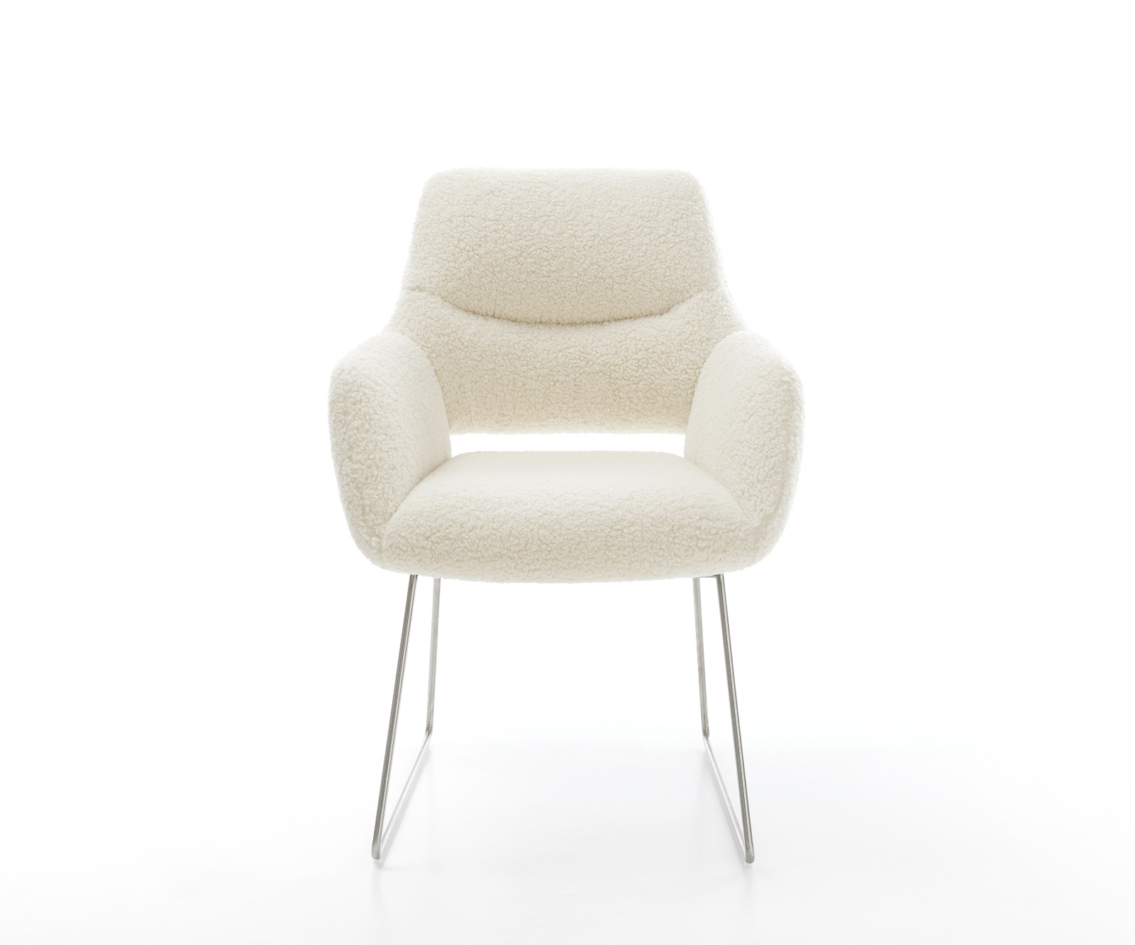 Jídelní židle Yago-Flex s područkami plyšový manšestr béžová tenká podnož nerezová ocel taštičkové pružiny - Obrázek 2