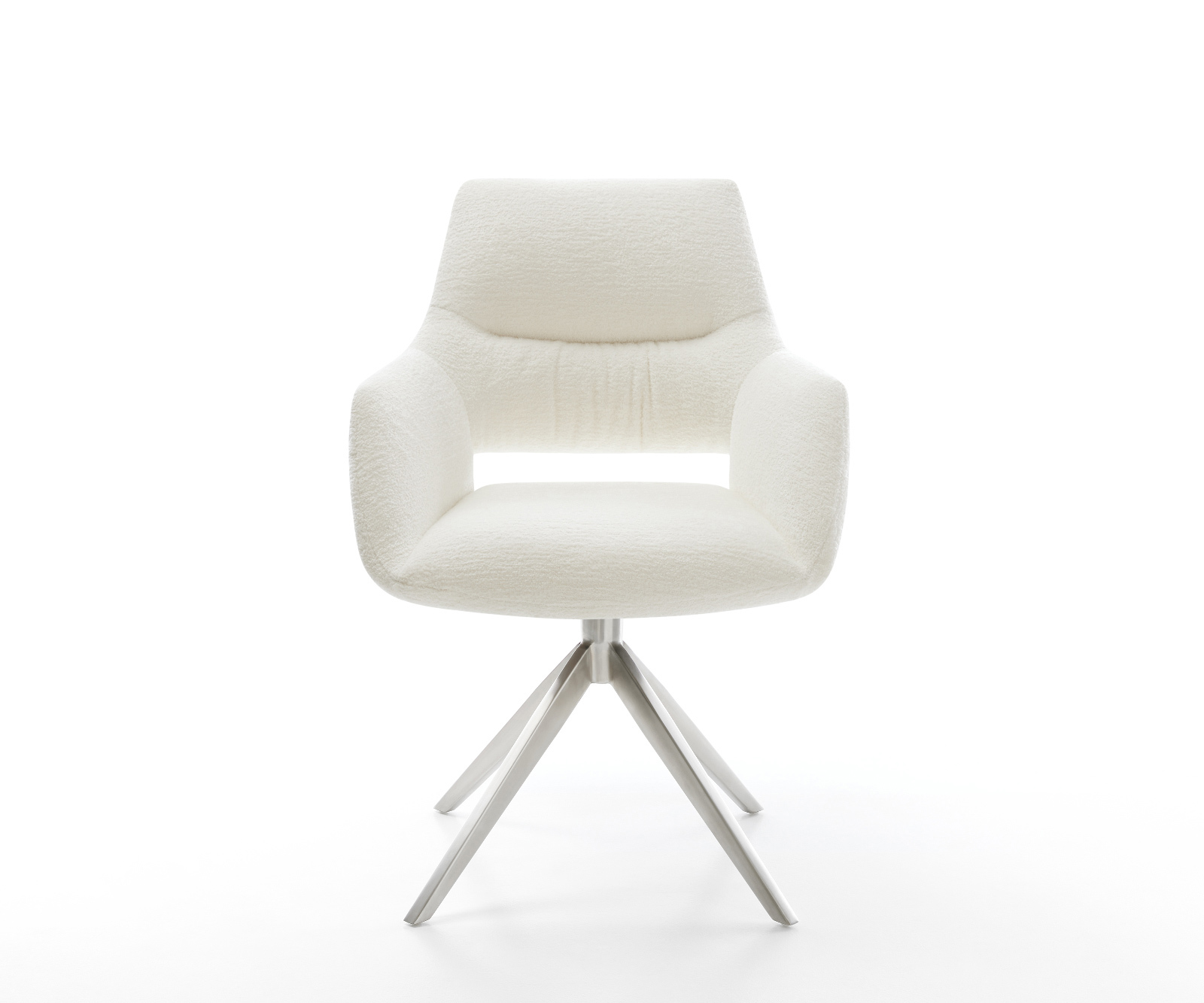 Jídelní židle Yago-Flex s područkami bouclé měkký béžová široká křížová podnož nerezová ocel 360° otočný houpací funkce taštičkové pružiny - Obrázek 2