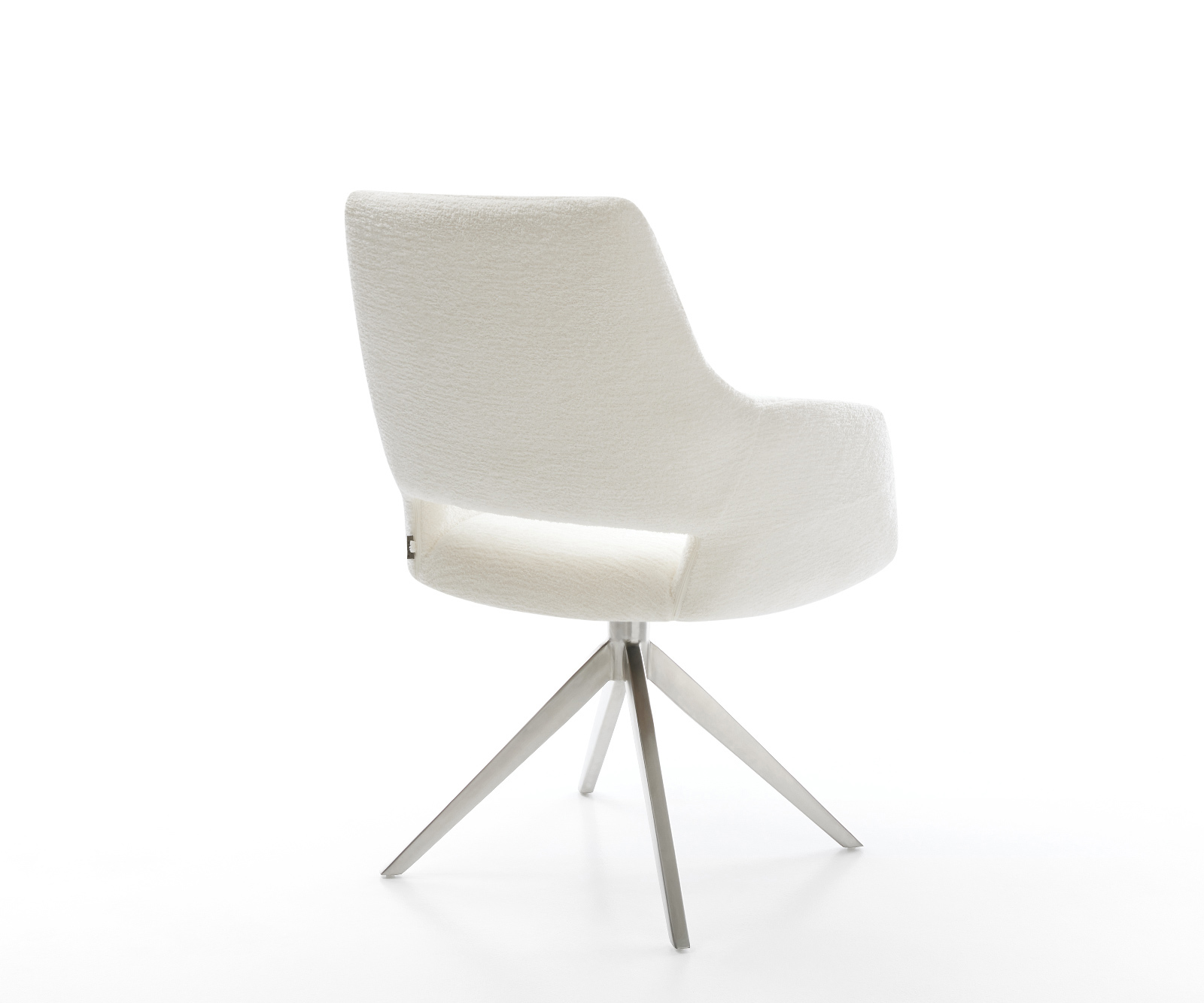 Jídelní židle Yago-Flex s područkami bouclé měkký béžová široká křížová podnož nerezová ocel 360° otočný houpací funkce taštičkové pružiny - Obrázek 5