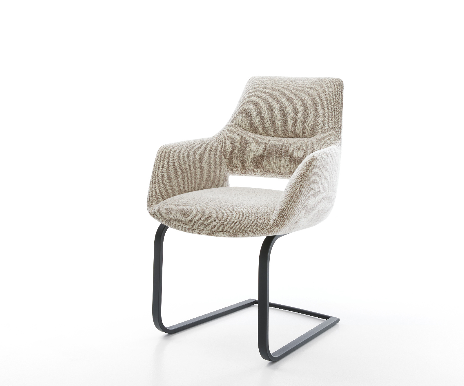 Jídelní židle Yago-Flex s područkami látka Měkký béžová jídelní židle plochá černá taštičkové pružiny