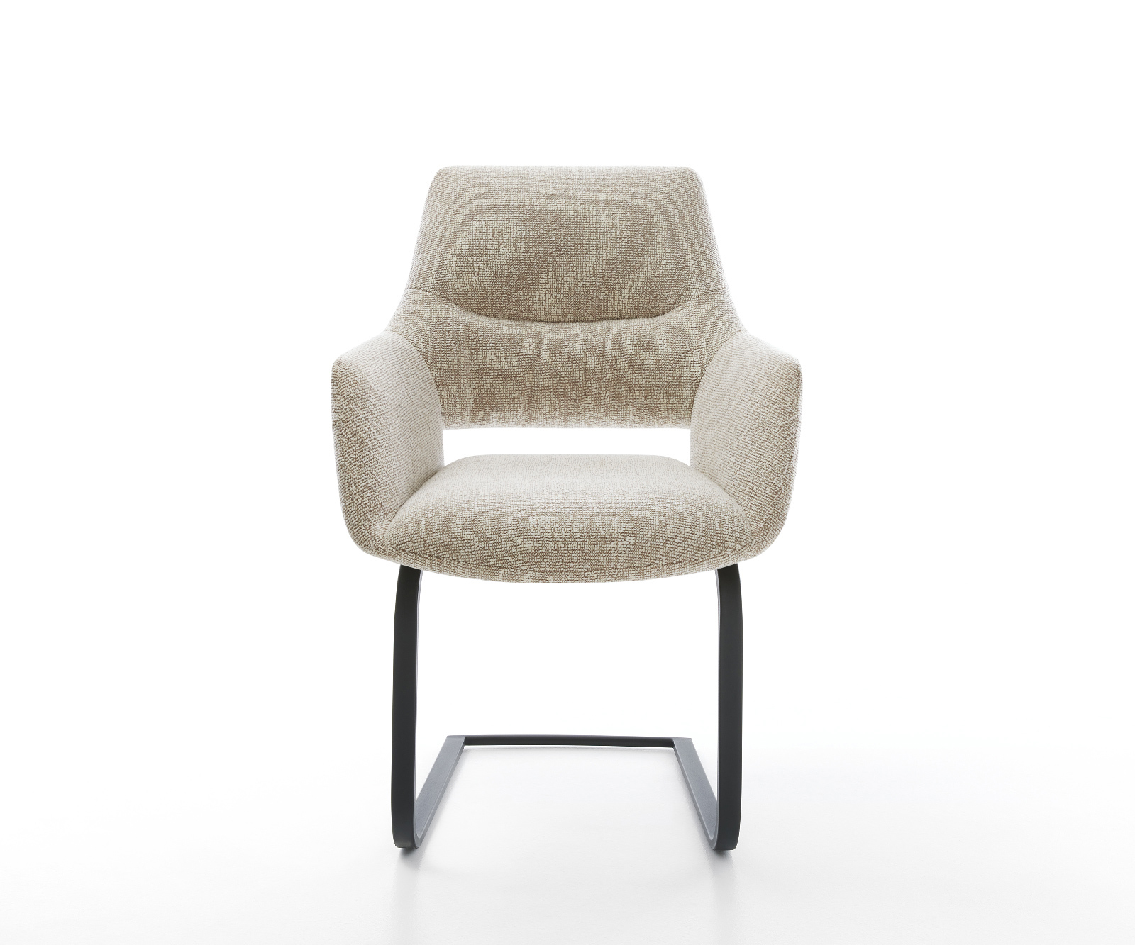 Jídelní židle Yago-Flex s područkami látka Měkký béžová jídelní židle plochá černá taštičkové pružiny - Obrázek 2