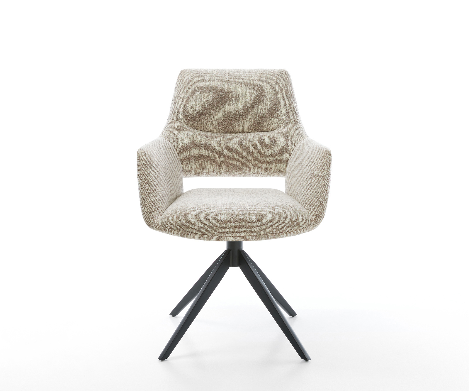 Jídelní židle Yago-Flex s područkami látka Měkký béžová křížová podnož široká černá 360° otočný houpací funkce taštičkové pružiny - Obrázek 2