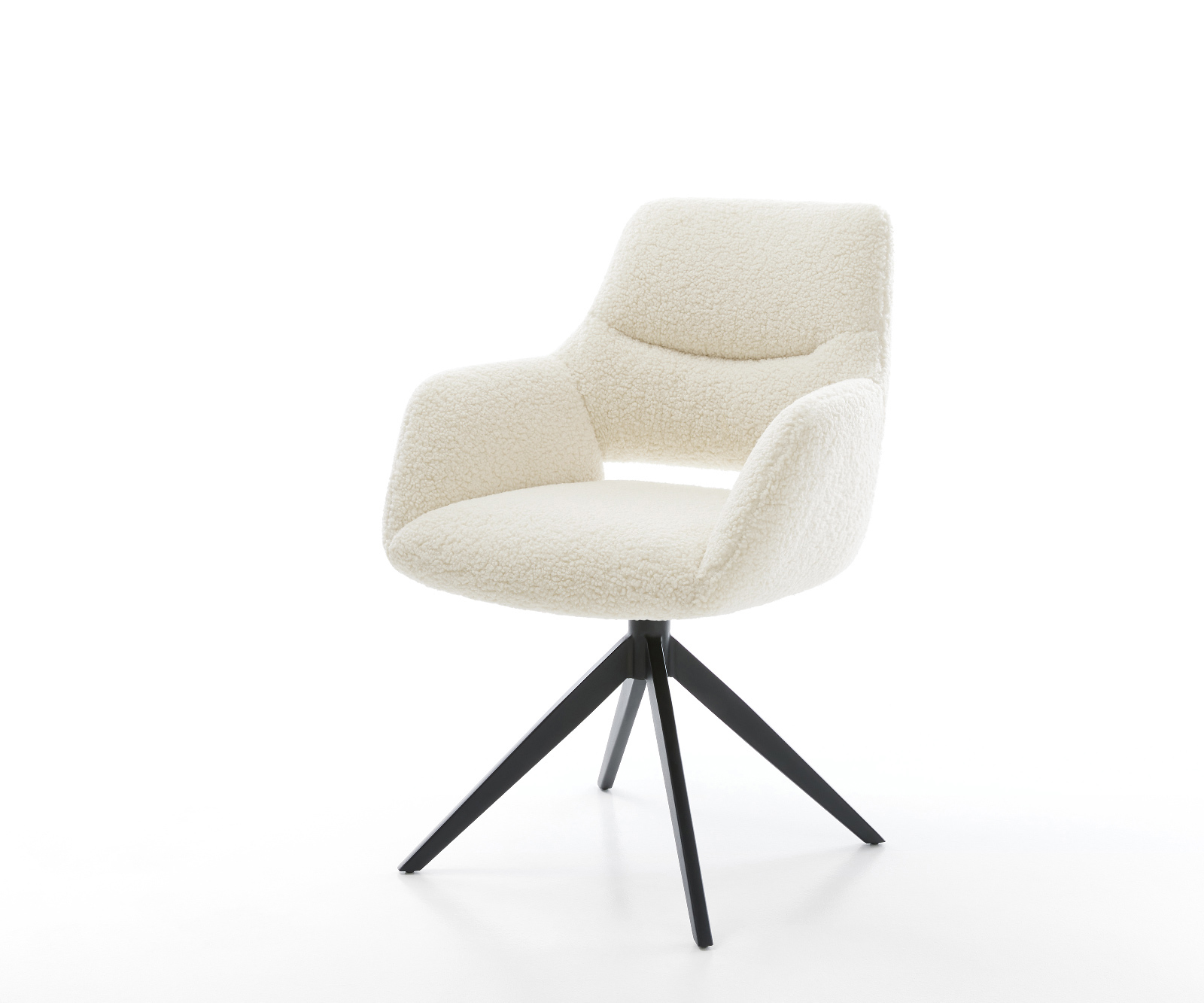 Jídelní židle Yago-Flex s područkami plyšový manšestr béžová křížová podnož široká černá otočný 360° houpací funkce taštičkové pružiny