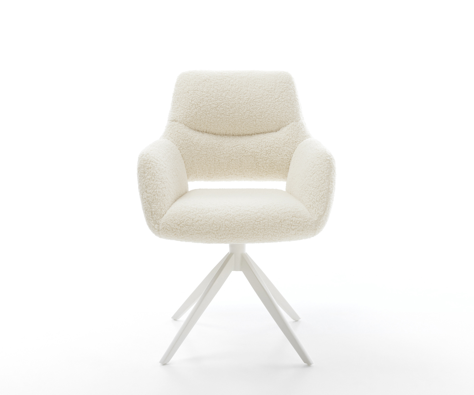 Jídelní židle Yago-Flex s područkami plyšový manšestr béžová křížová podnož široká bílá otočný 360° houpací funkce taštičkové pružiny - Obrázek 2