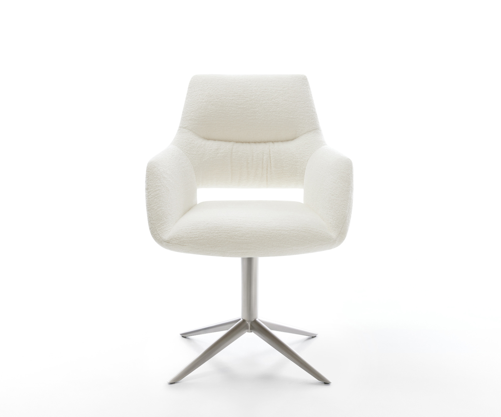 Jídelní židle Yago-Flex s područkami bouclé měkký béžová křížová podnož nerezová ocel 360° otočný houpací funkce taštičkové pružiny - Obrázek 2