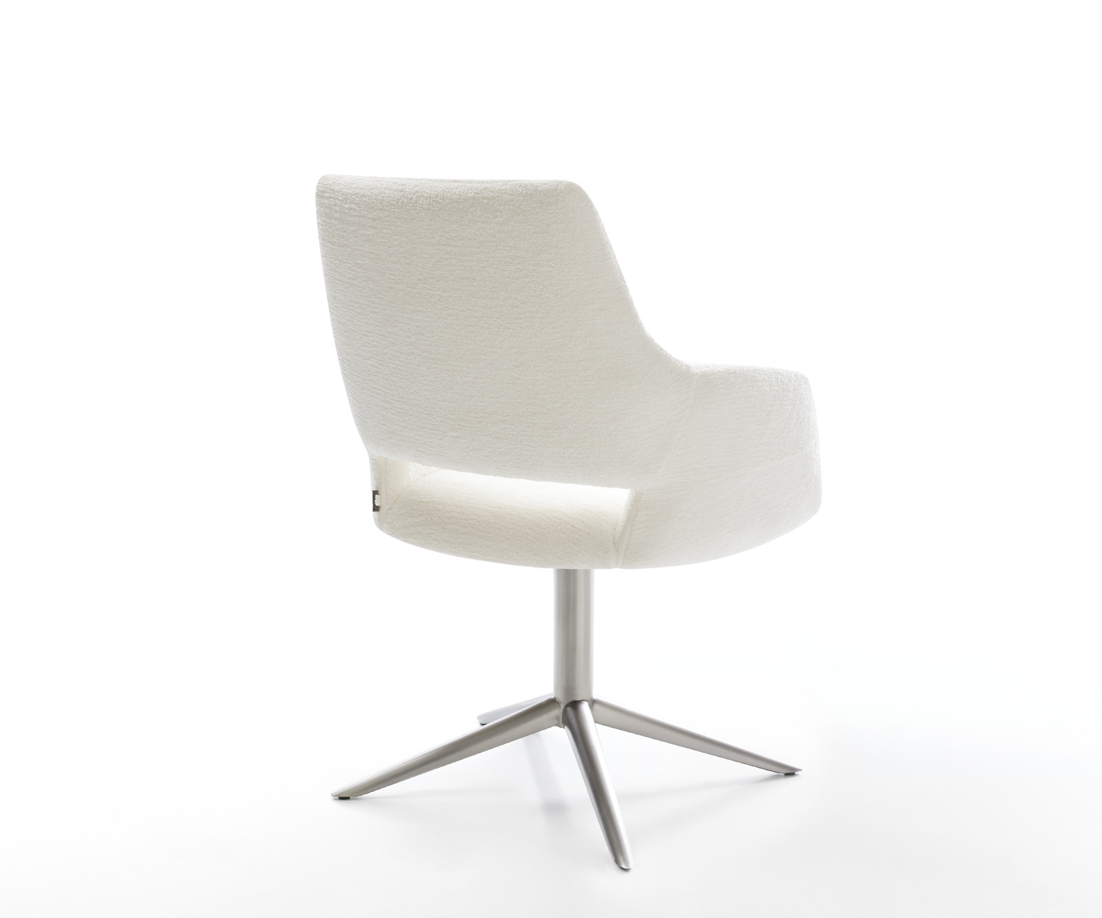 Jídelní židle Yago-Flex s područkami bouclé měkký béžová křížová podnož nerezová ocel 360° otočný houpací funkce taštičkové pružiny - Obrázek 5