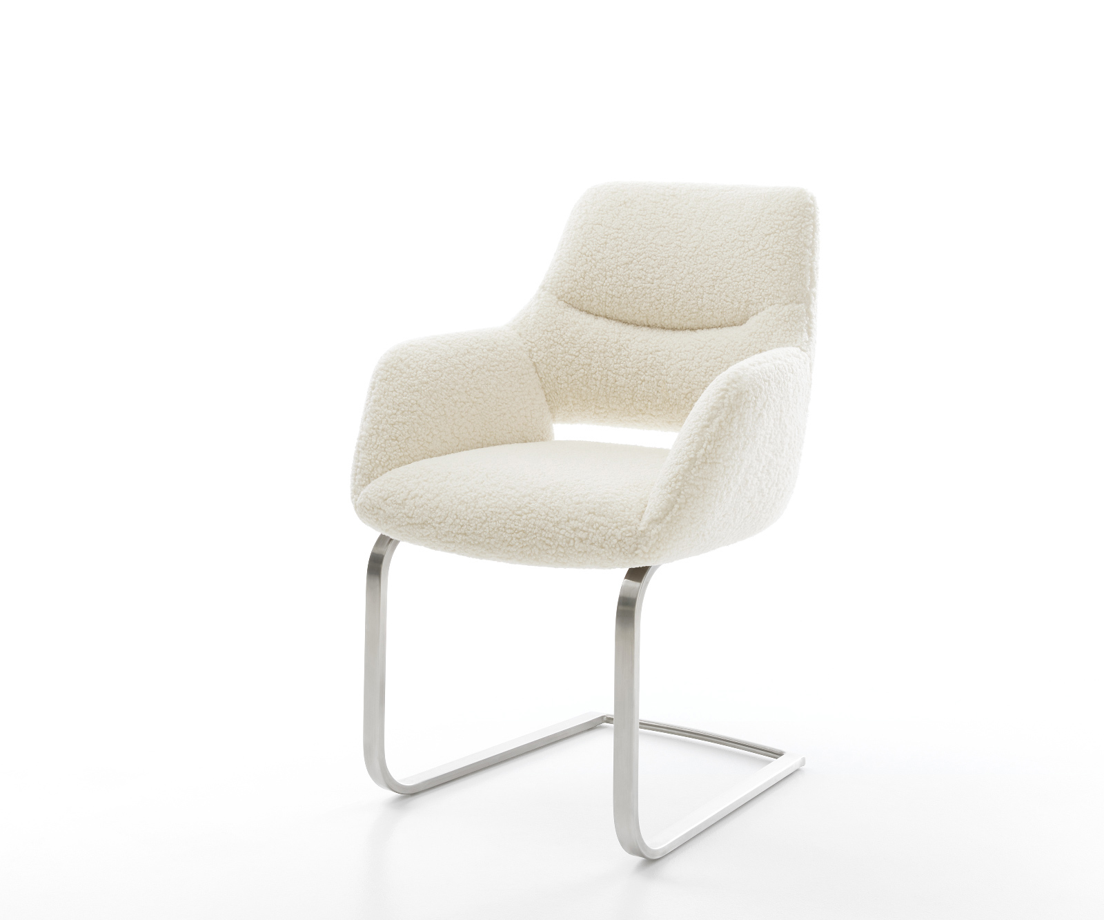 Jídelní židle Yago-Flex s područkami plyšový manšestr béžová jídelní židle plochý nerezová ocel taštičkové pružiny