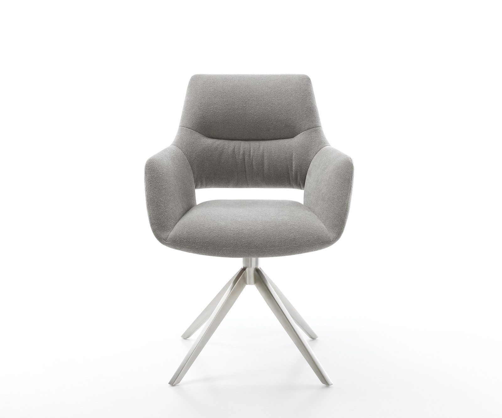 Jídelní židle Yago-Flex s područkami potahová látka Měkký šedá křížová podnož široká nerezová ocel 360° otočný houpací funkce taštičkové pružiny - Obrázek 2