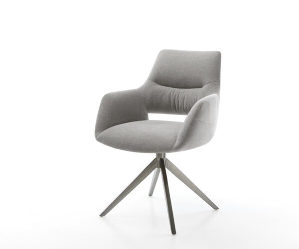 Jídelní židle Yago-Flex s područkami potahová látka Měkký šedá křížová podnož široká grafitová 360° otočná houpací funkce taštičkové pružiny