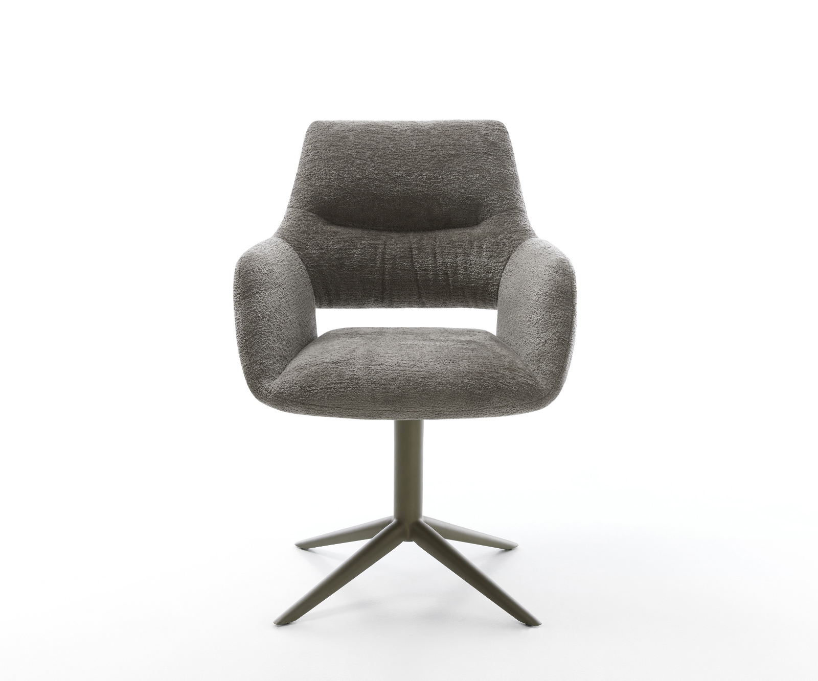 Jídelní židle Yago-Flex s područkami bouclé měkký tmavě béžová křížová podnož titanová barva 360° otočný houpací funkce taštičkové pružiny - Obrázek 2