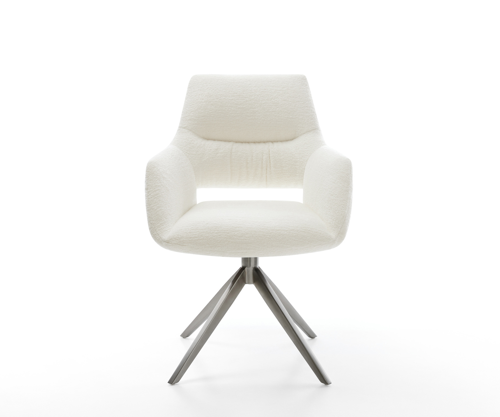 Jídelní židle Yago-Flex s područkami bouclé měkký béžová křížová podnož široká grafit 360° otočný houpací funkce taštičkové pružiny - Obrázek 2